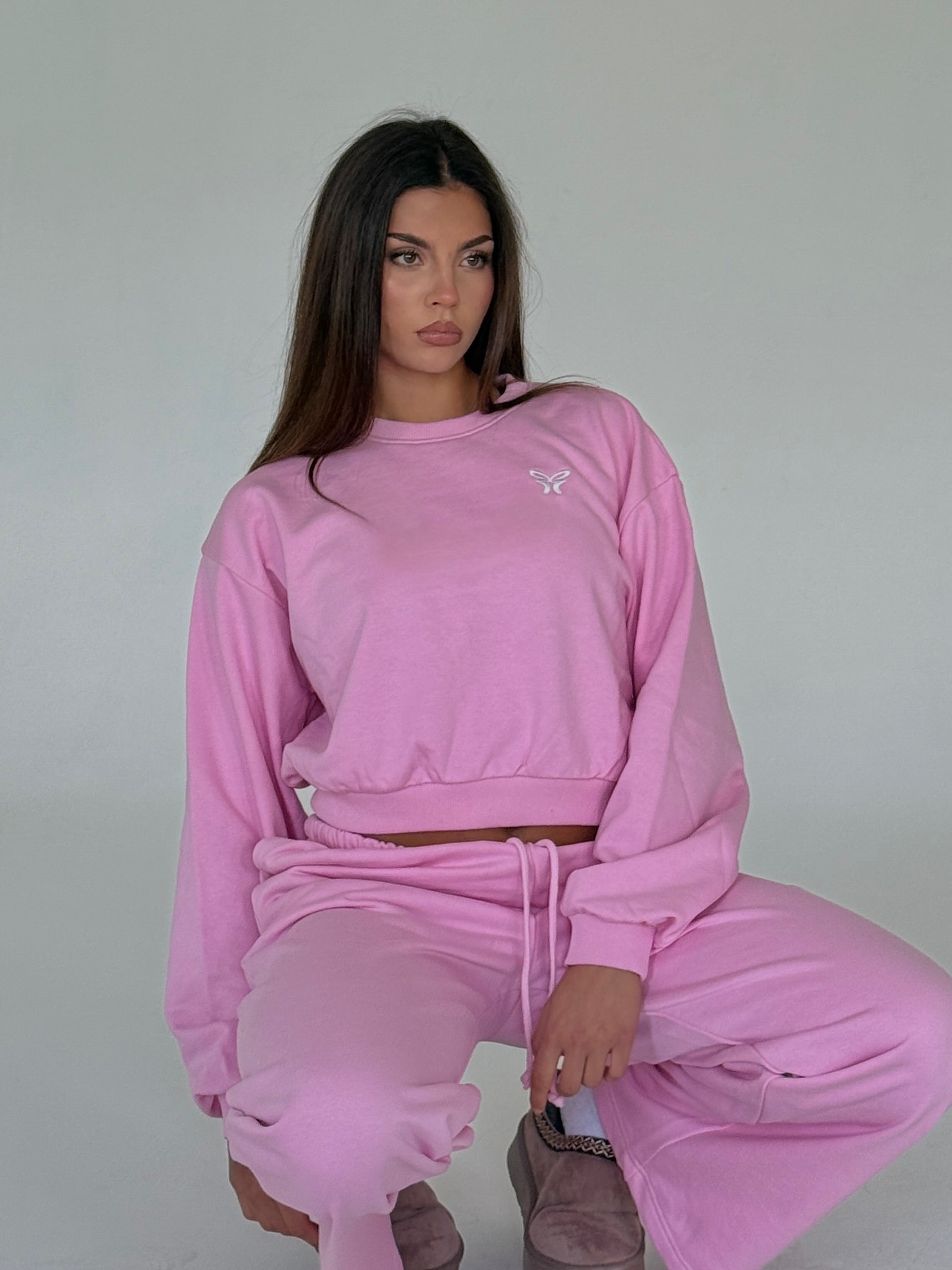 Cropped Crewneck Sweatshirt Pink