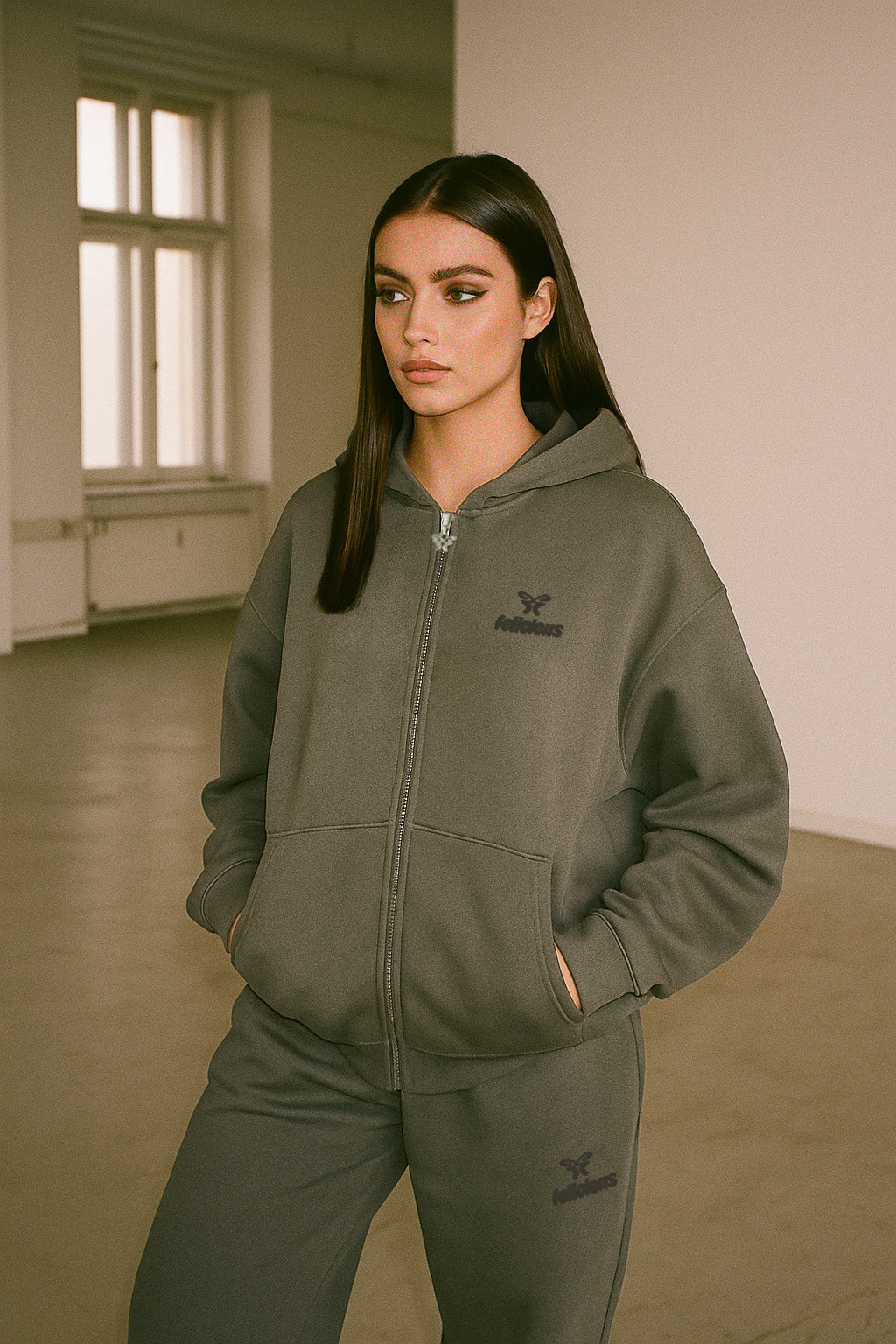 Basic Logo ZIP-Hoodie Dusky Green