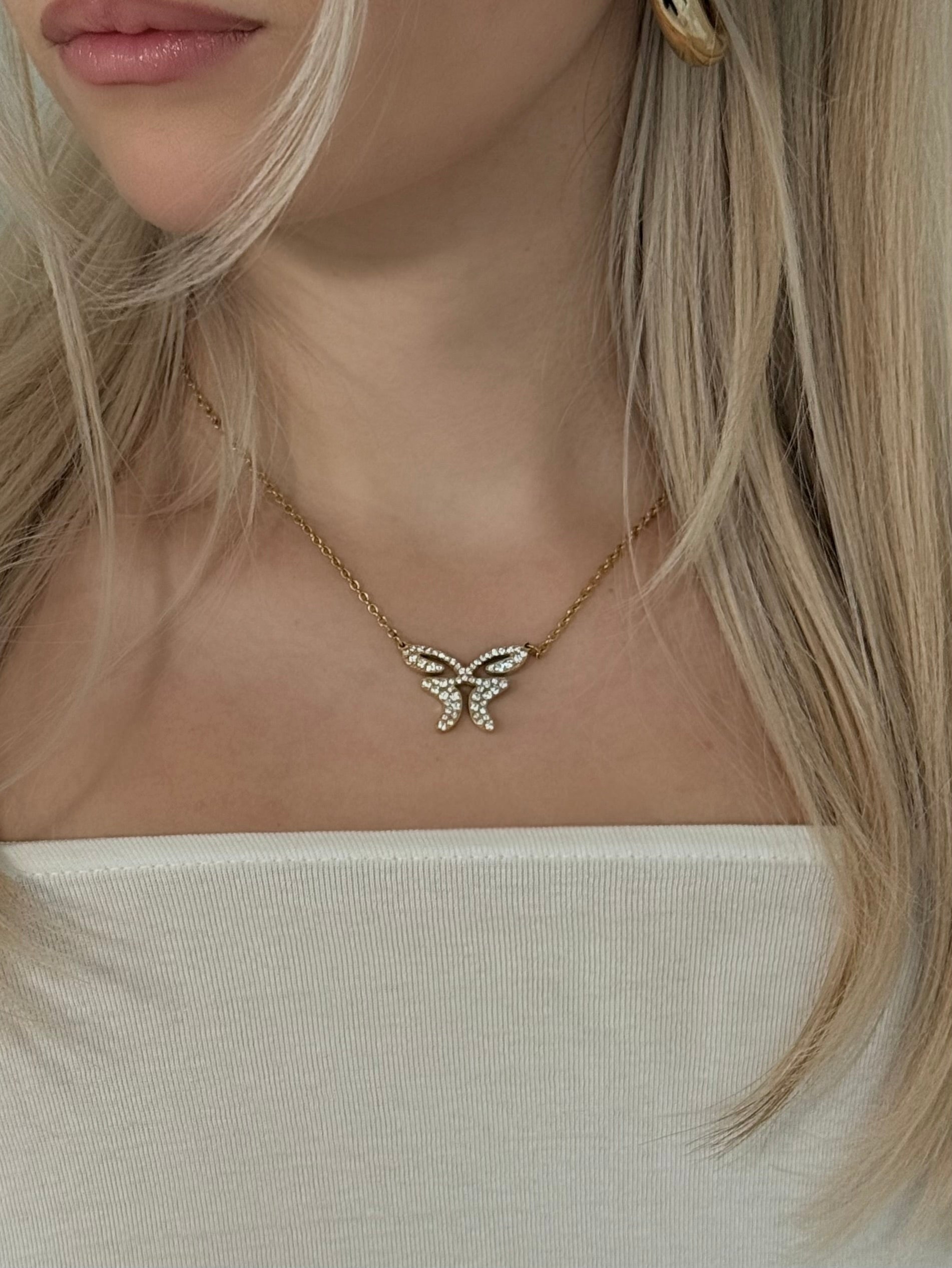 Butterfly Necklace GOLD & Rhinestones