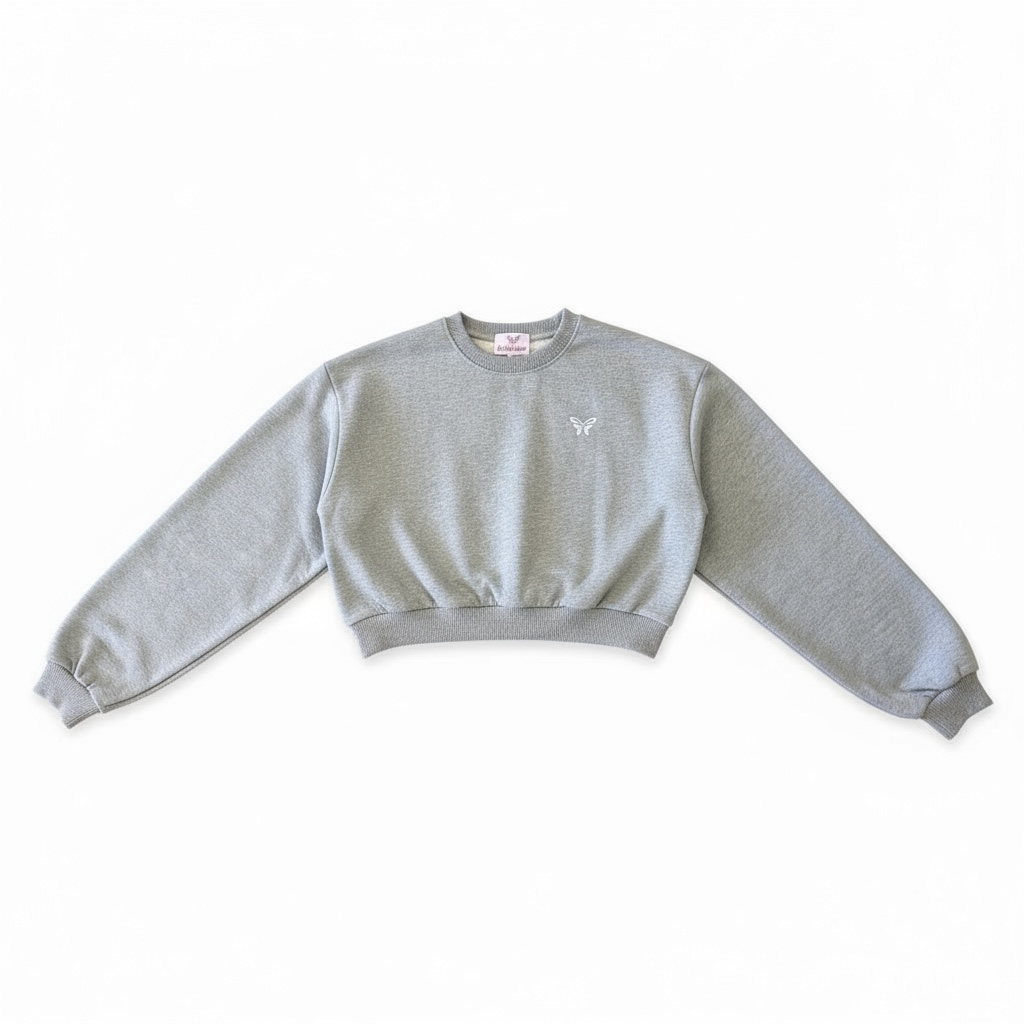 Cropped Crewneck Sweatshirt Light Grey Melange