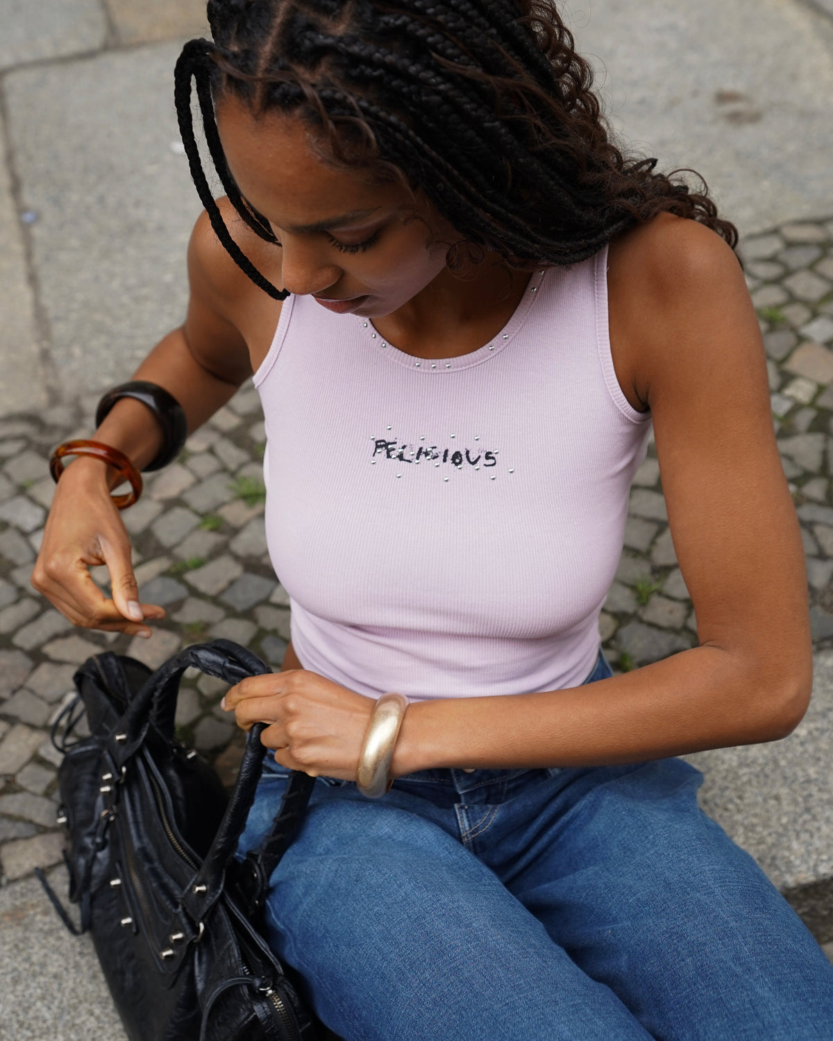 Stud Rib Tank Top Light Lilac