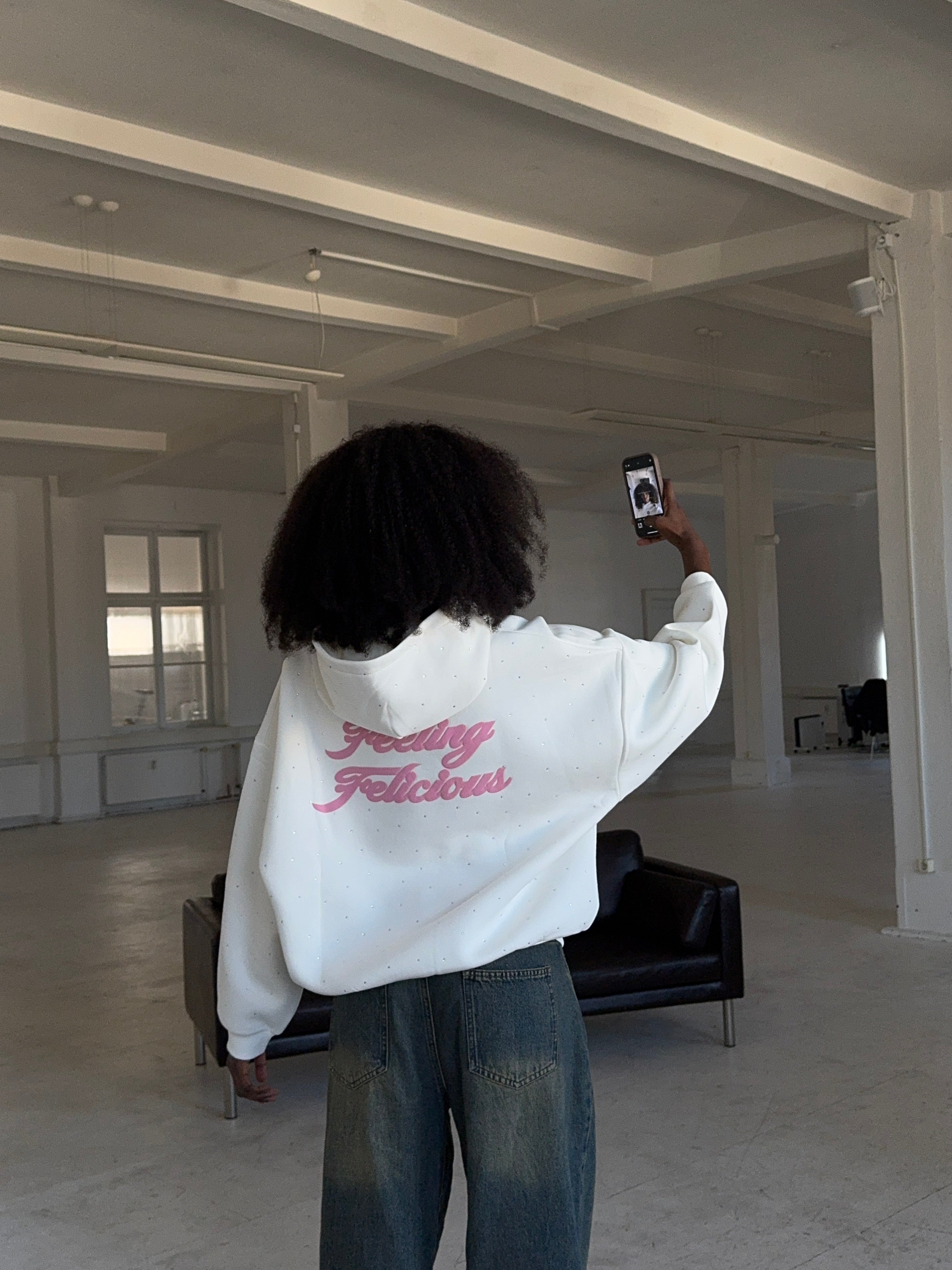 Feeling Felicious Rhinestones Hoodie Creme