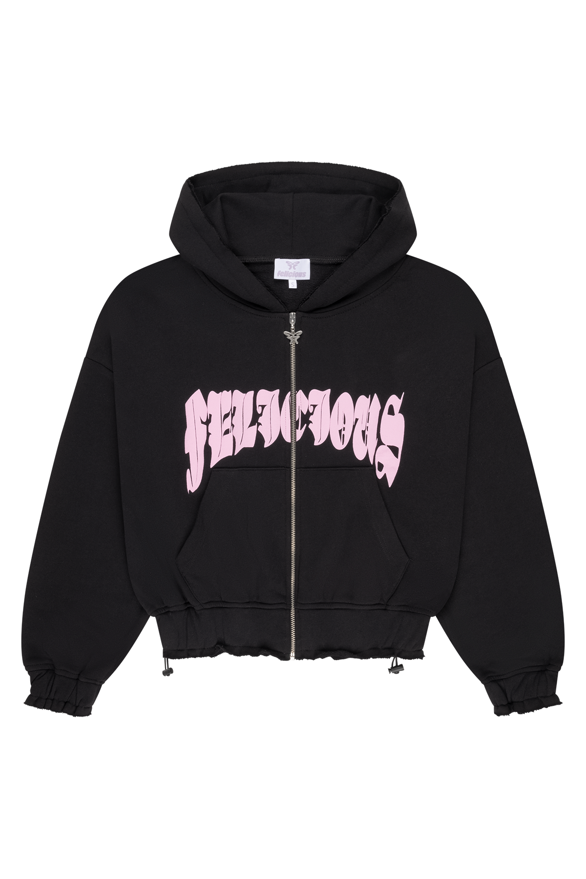 Zip Hoodie Raw Edges Black