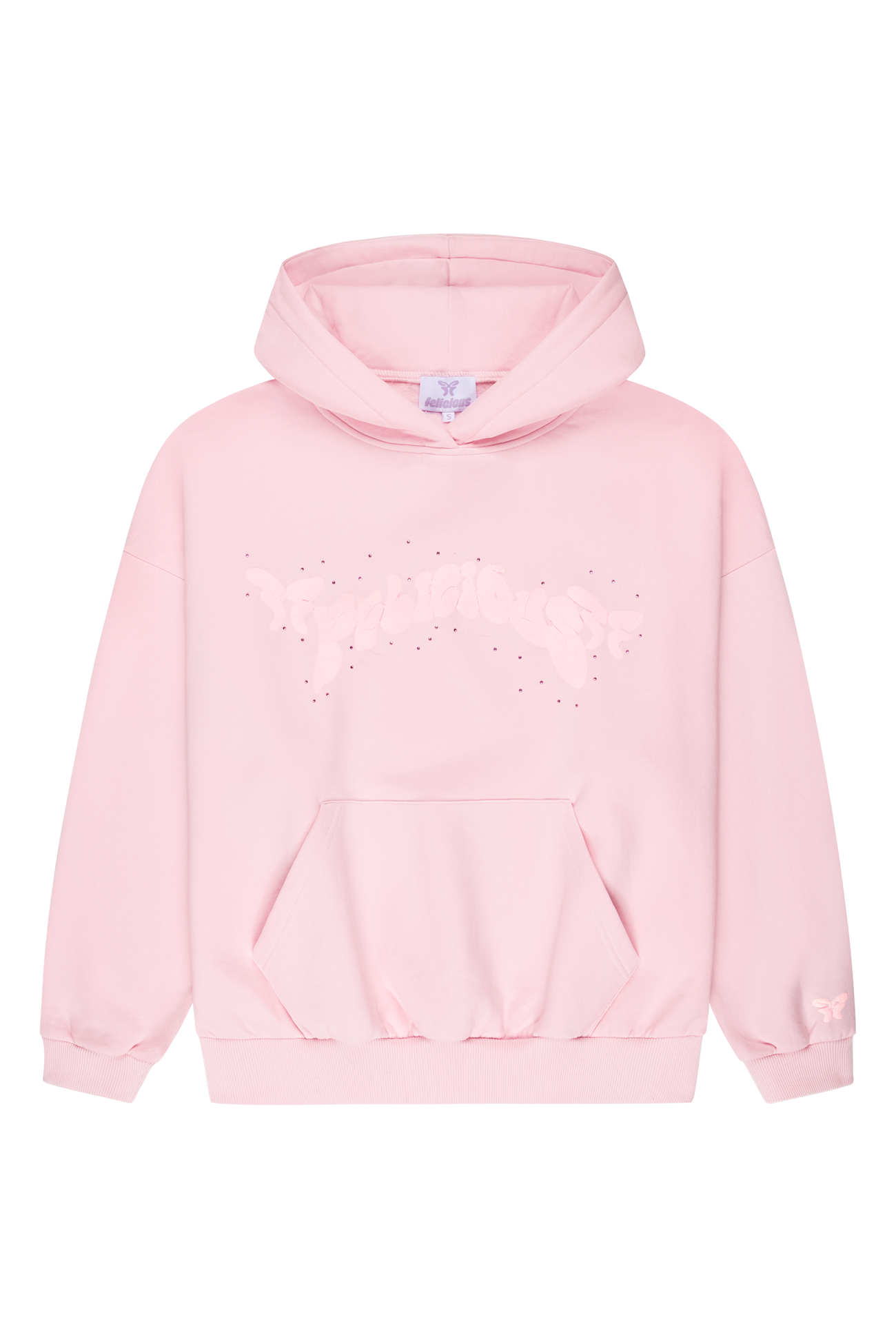 Felicious Puffprint & Rhinestones Hoodie Pink