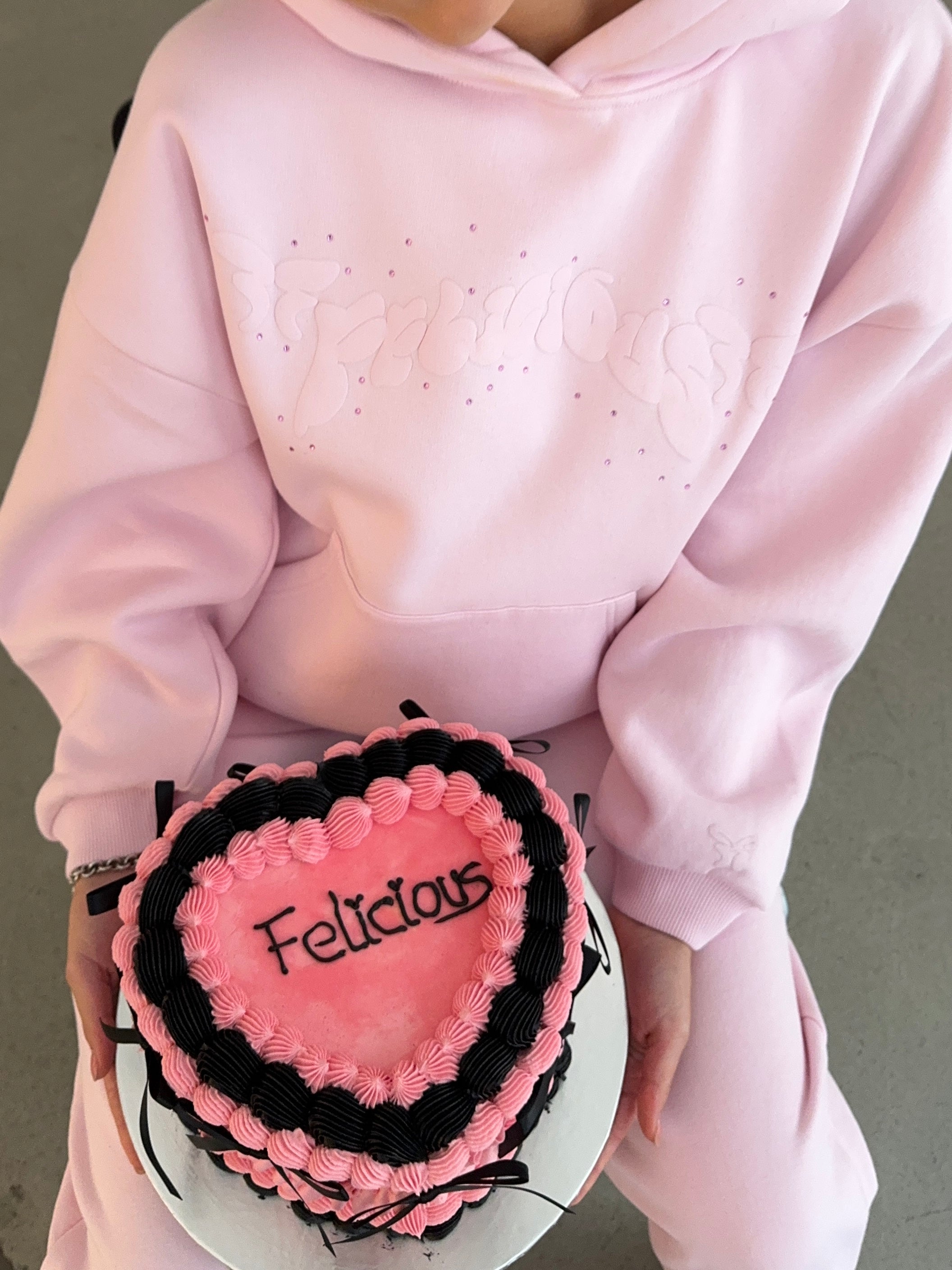 Felicious Puffprint & Rhinestones Hoodie Pink
