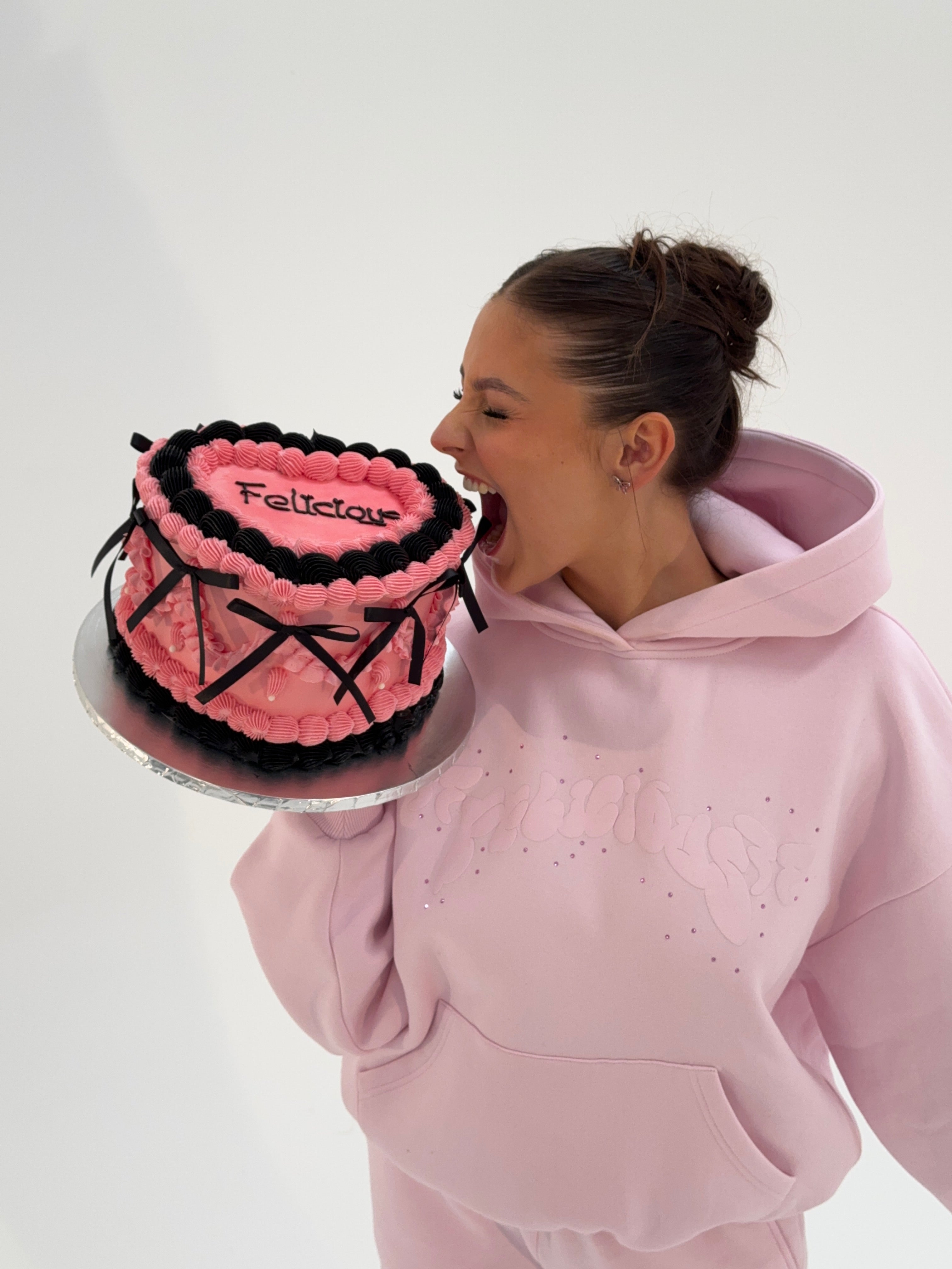 Felicious Puffprint & Rhinestones Hoodie Pink