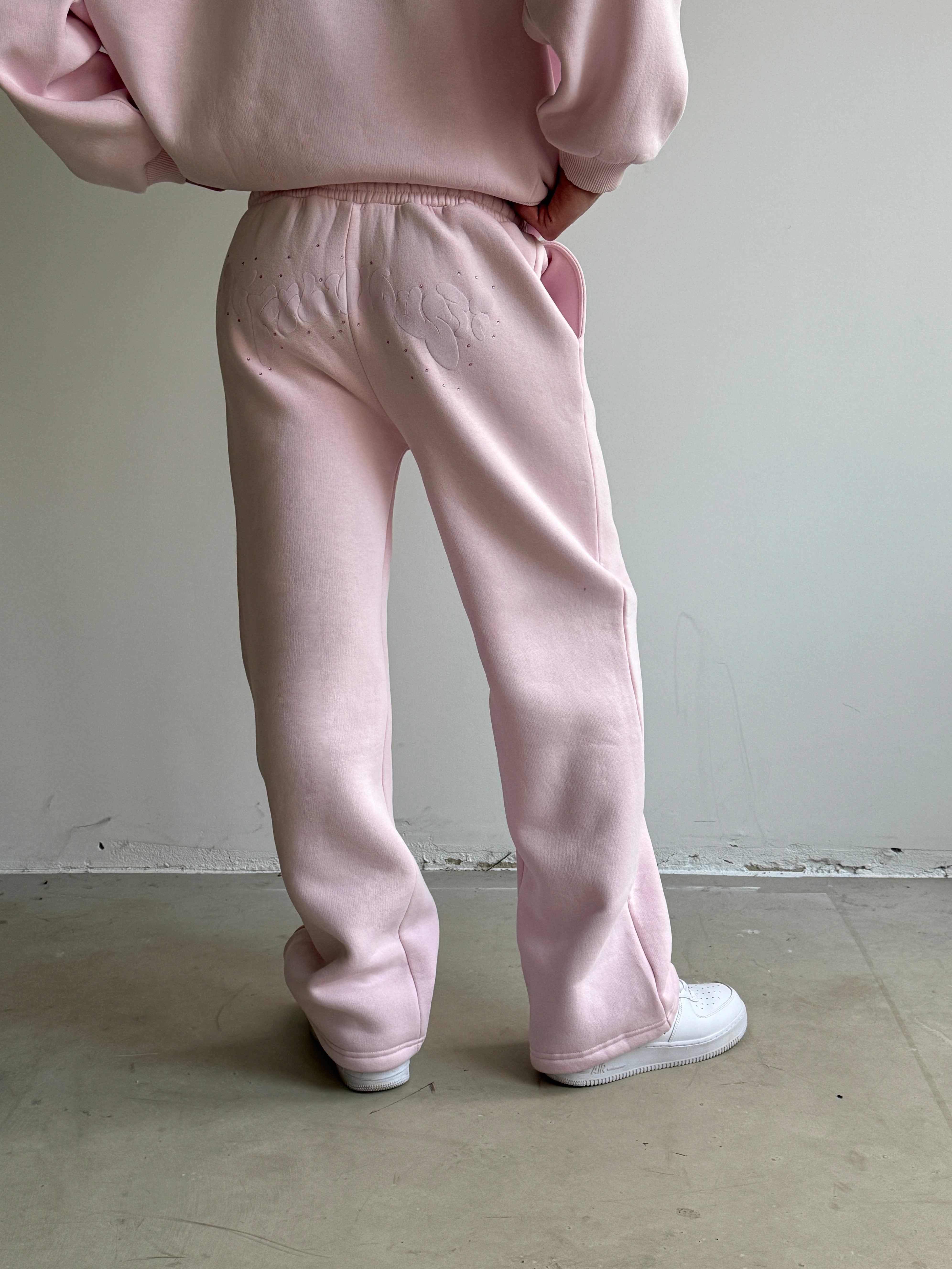 Felicious Puffprint & Rhinestones Sweatpants Pink