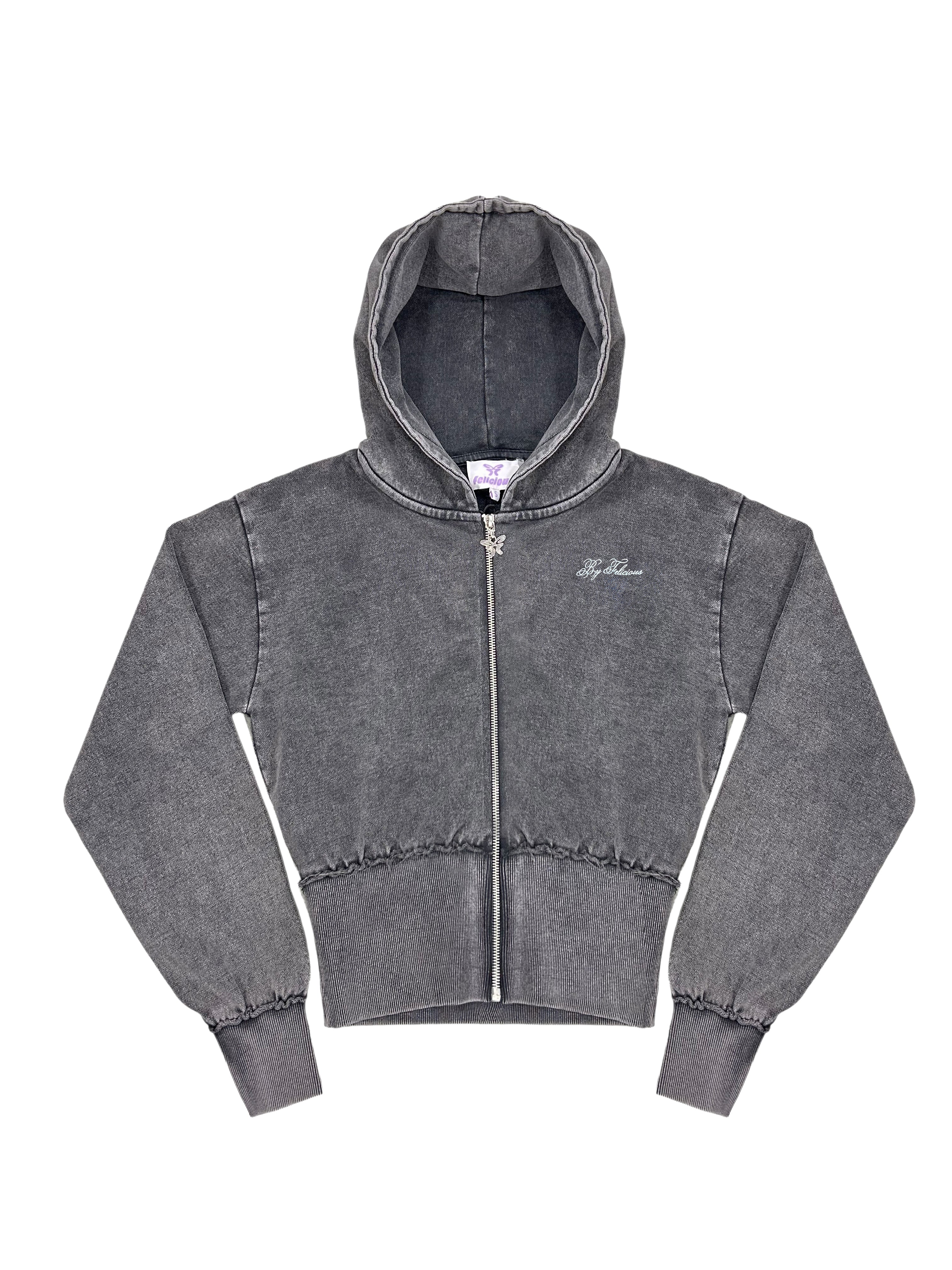 Cropped Sweat Jacket Washed Black