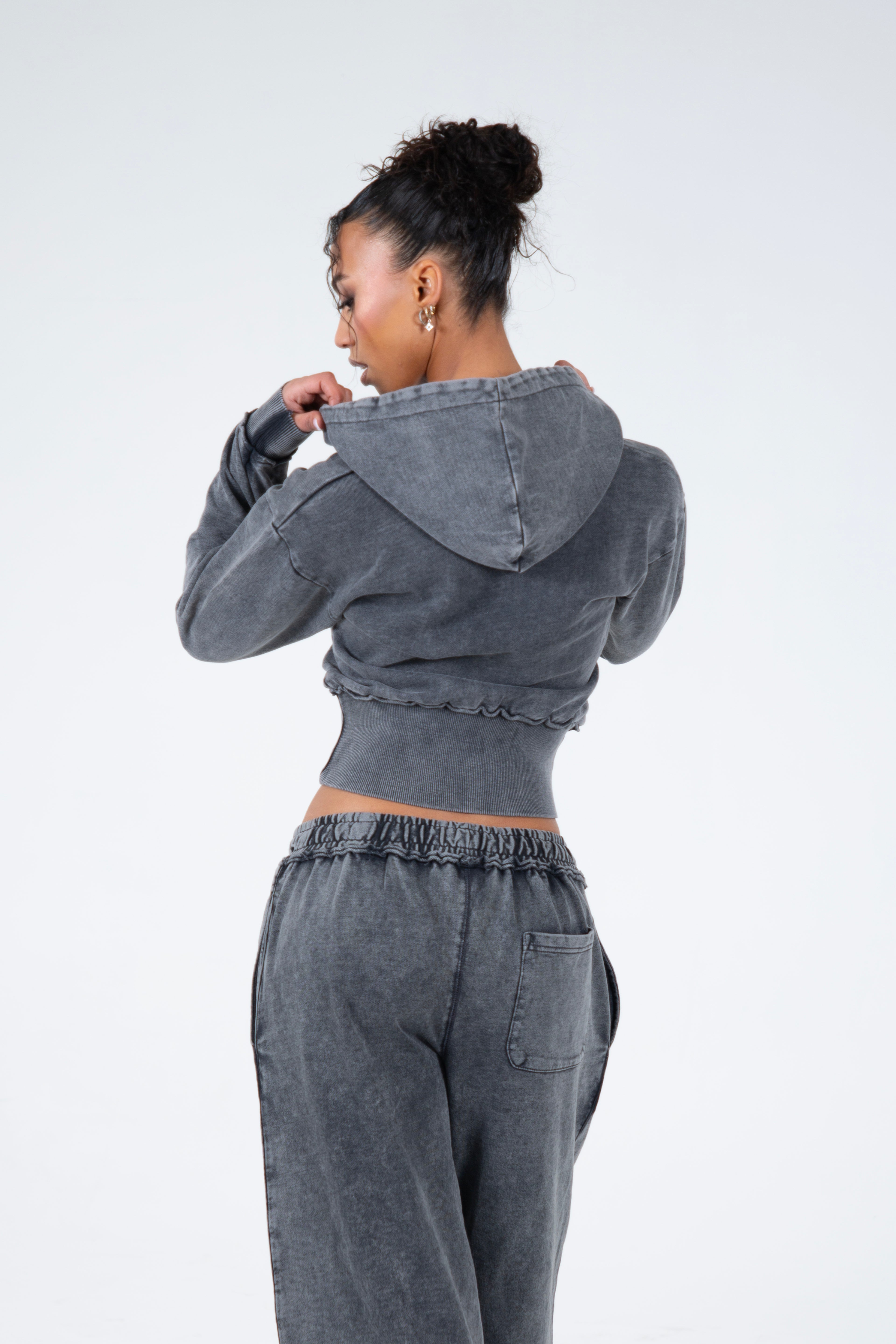 Cropped Sweat Jacket Washed Black