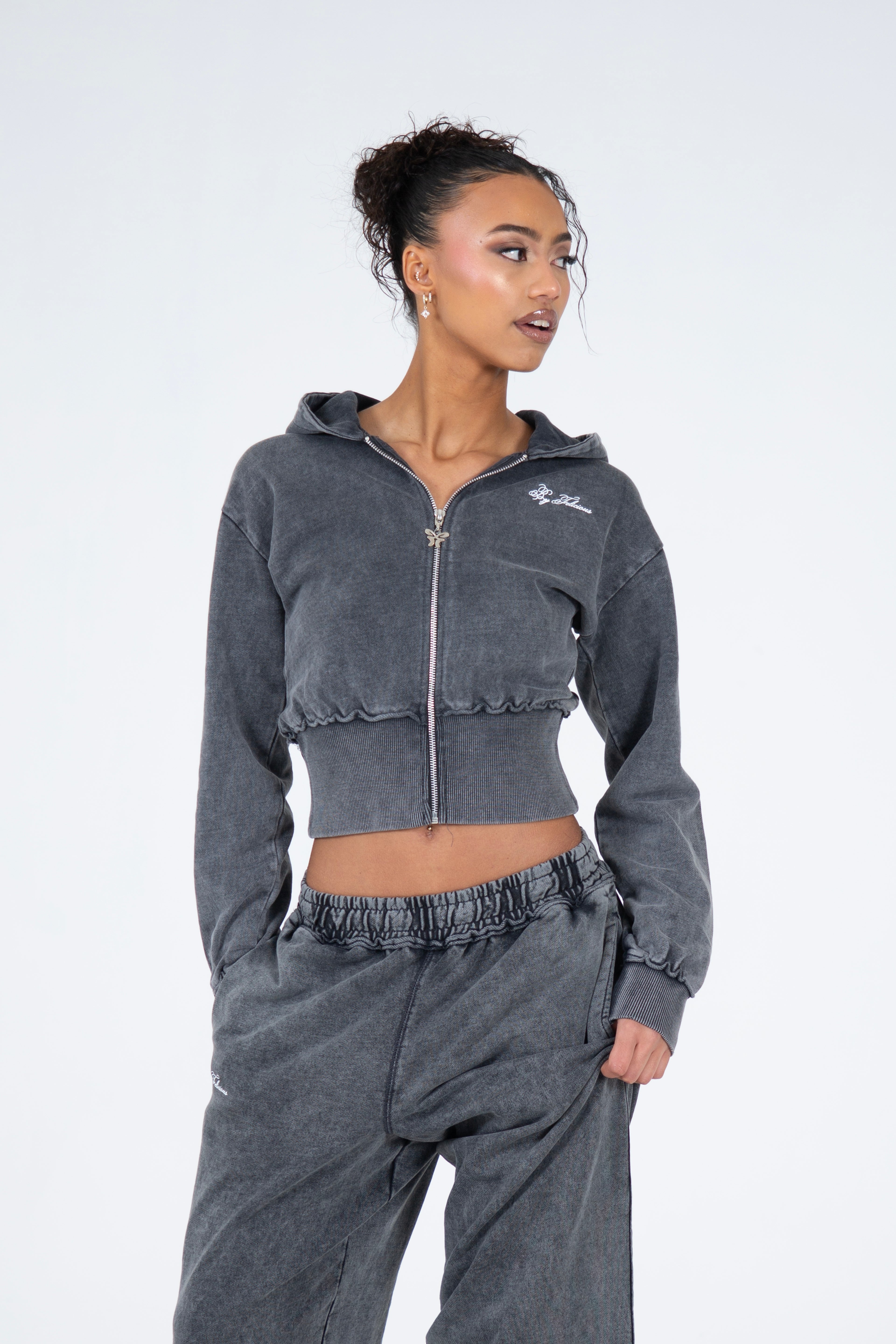 Cropped Sweat Jacket Washed Black