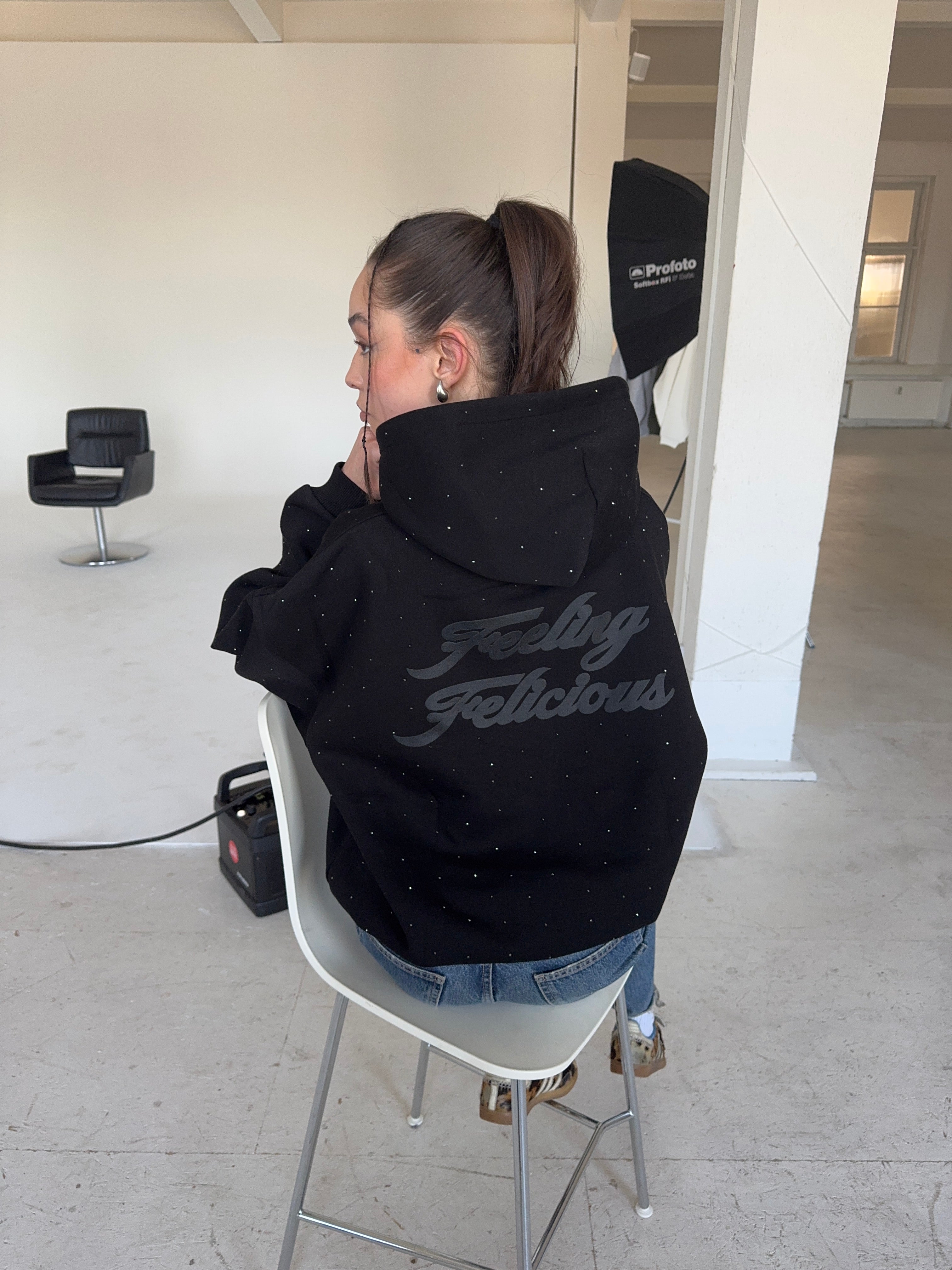 Feeling Felicious Rhinestones Hoodie Black