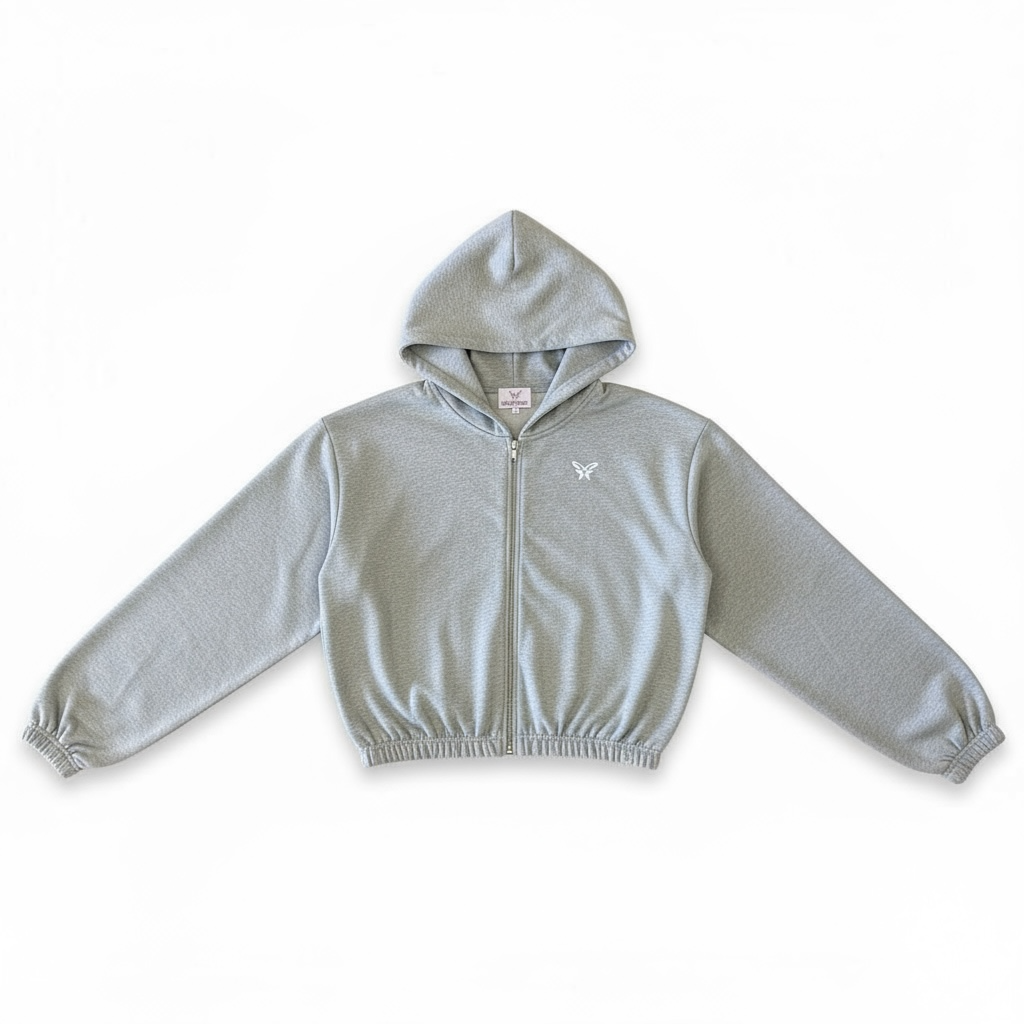 Cropped Zip-Hoodie Light Grey Melange