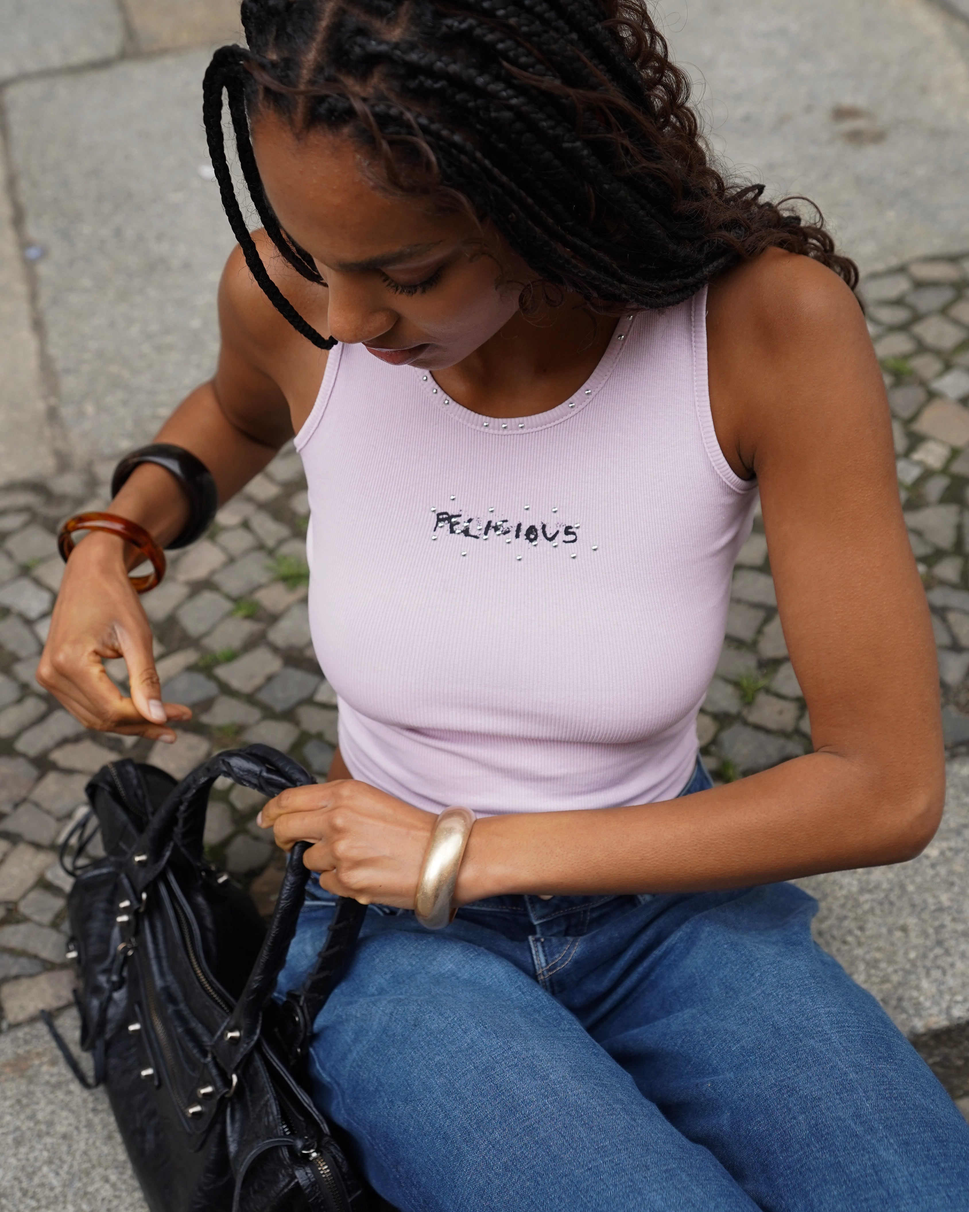 Stud Rib Tank Top Light Lilac