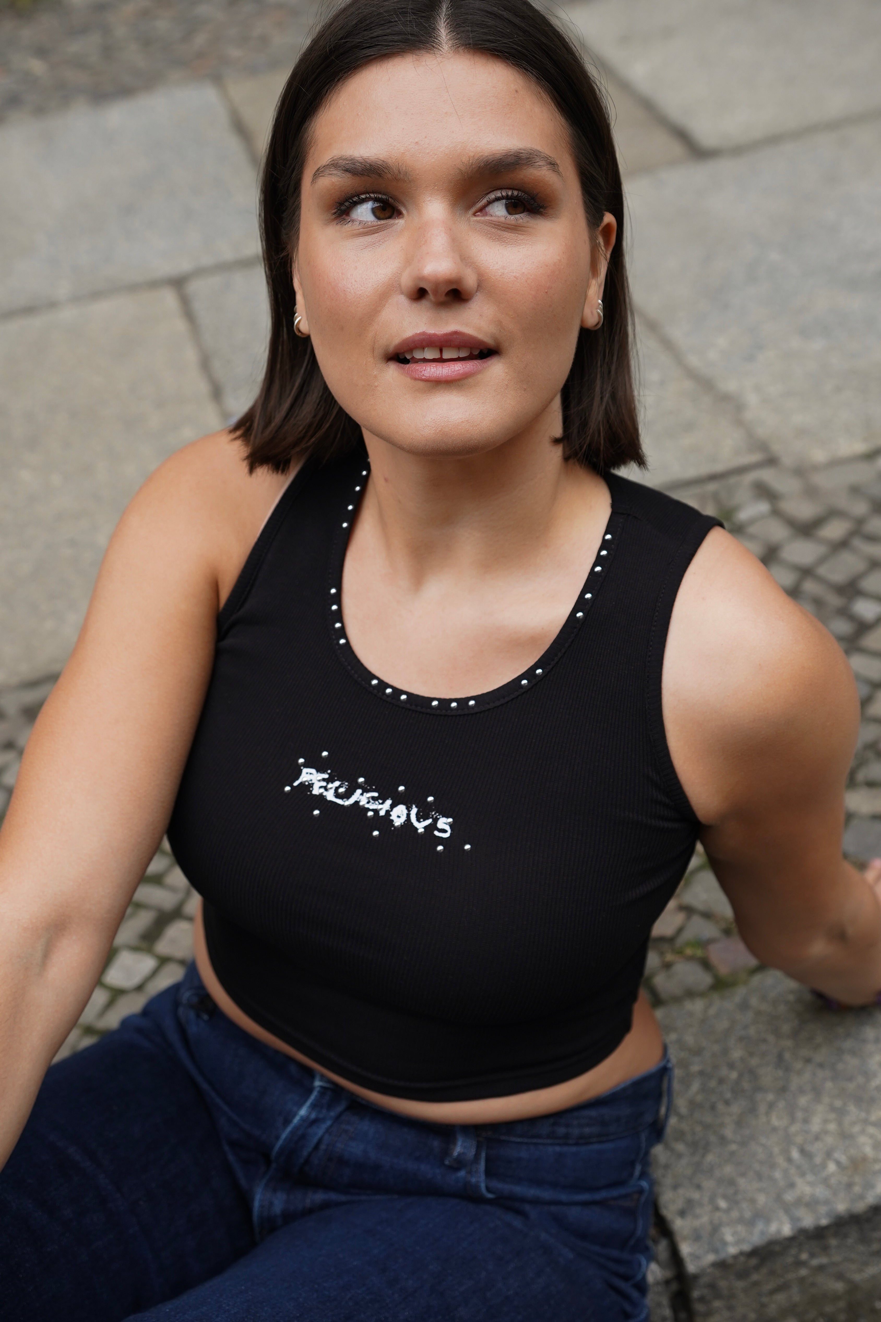 Stud Rib Tank Top Black