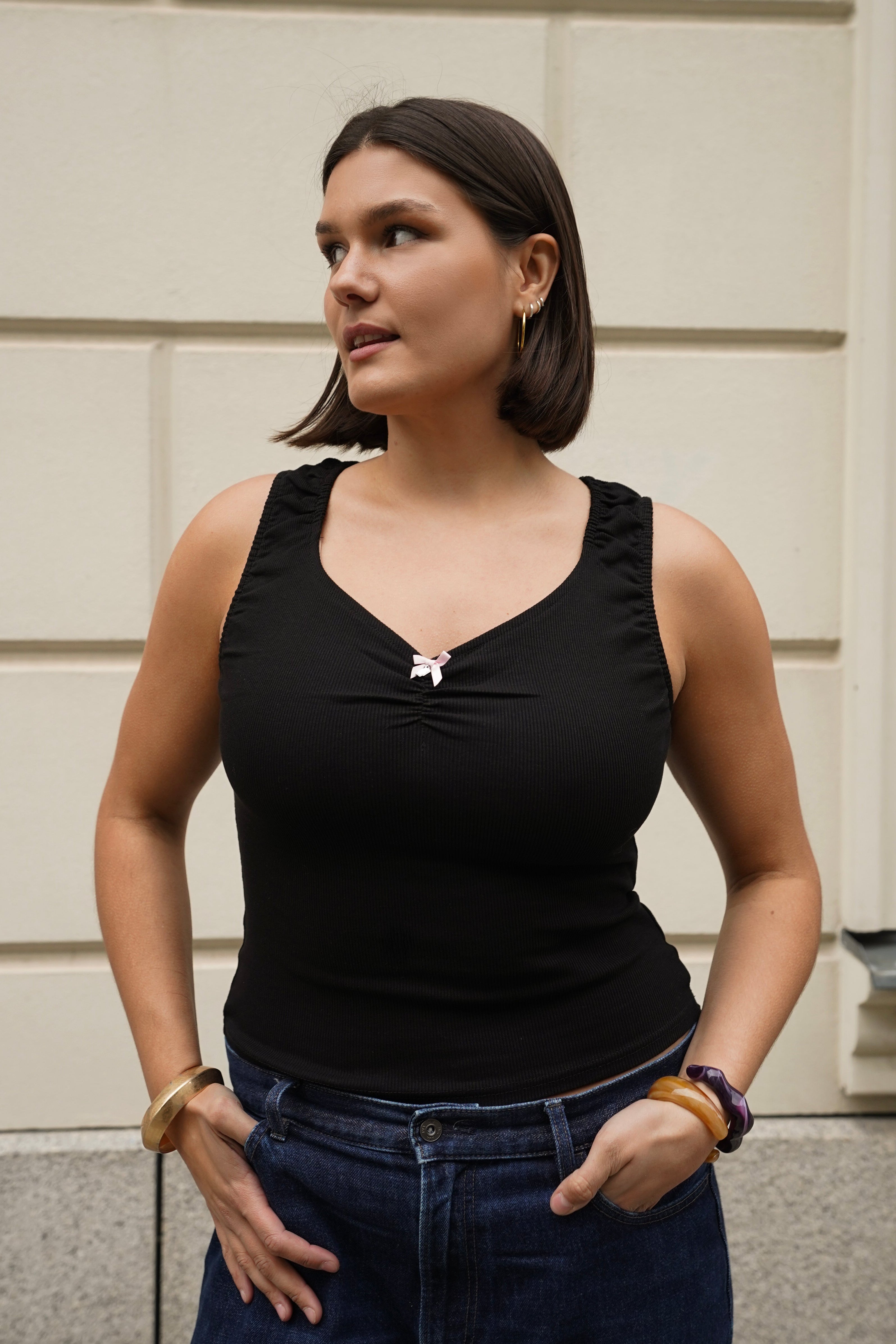 Gathered Top Black
