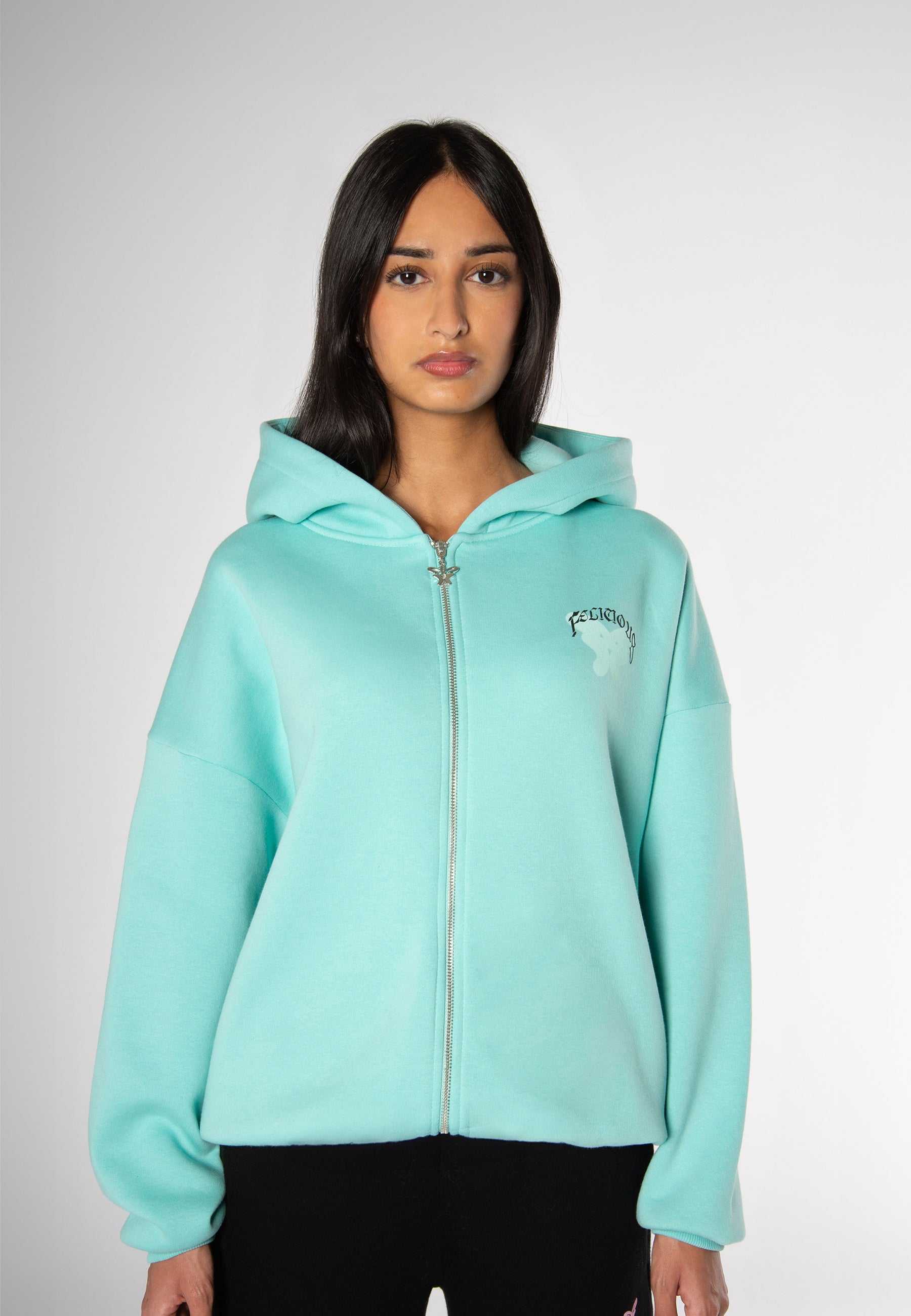 Zip Hoodie Lucky Girl Turquoise