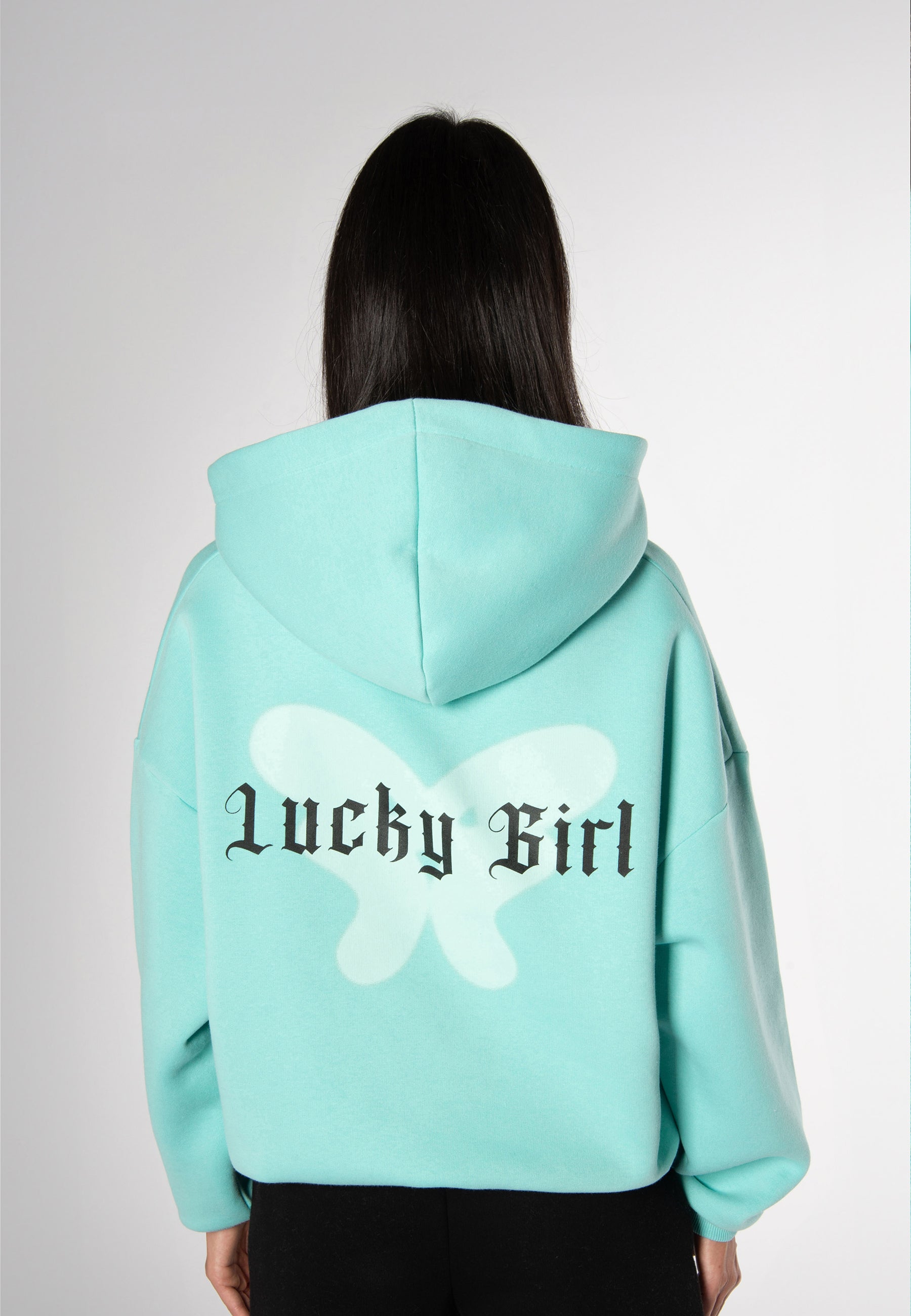 Zip Hoodie Lucky Girl Turquoise