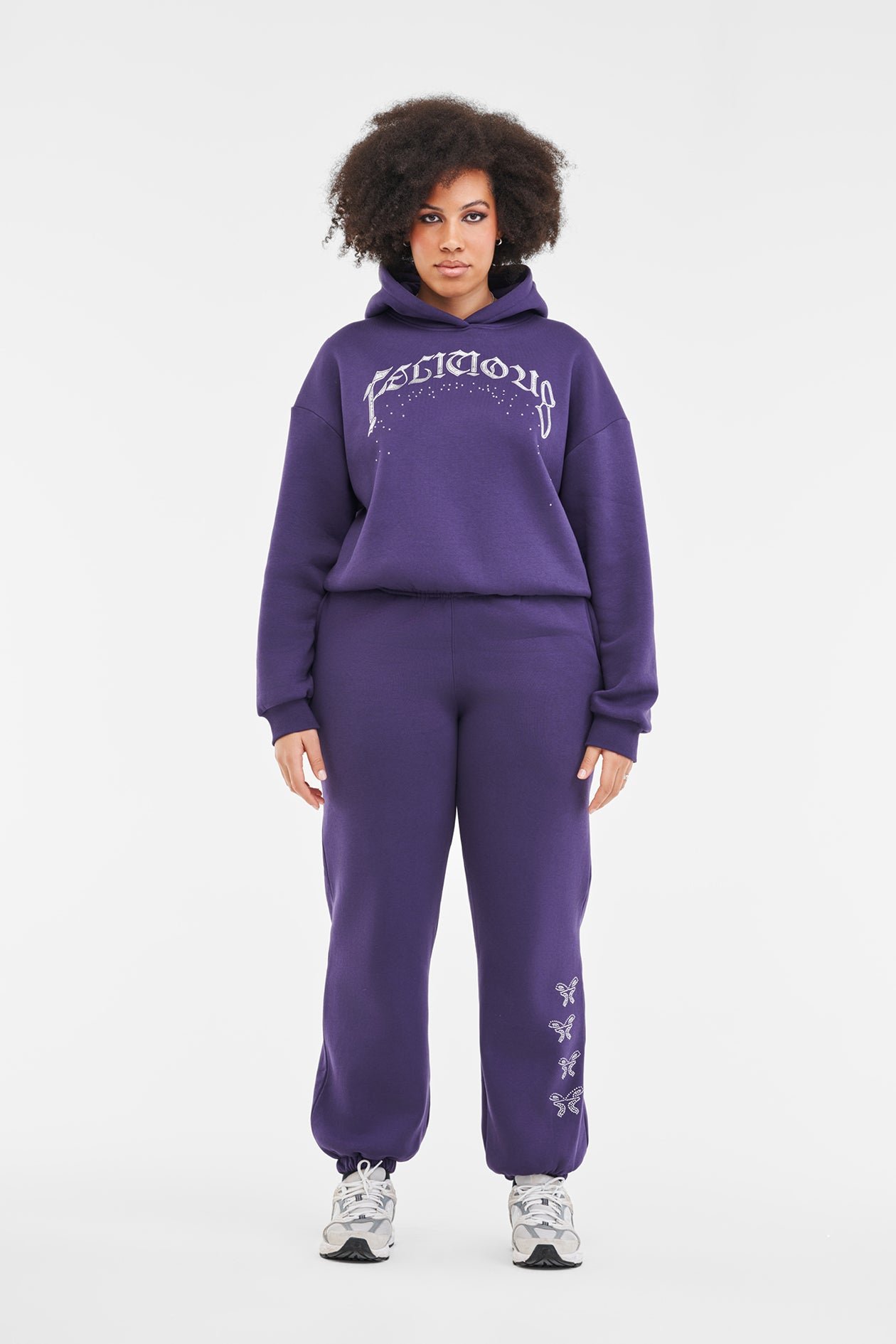 Rhinestones Sweatpants Purple