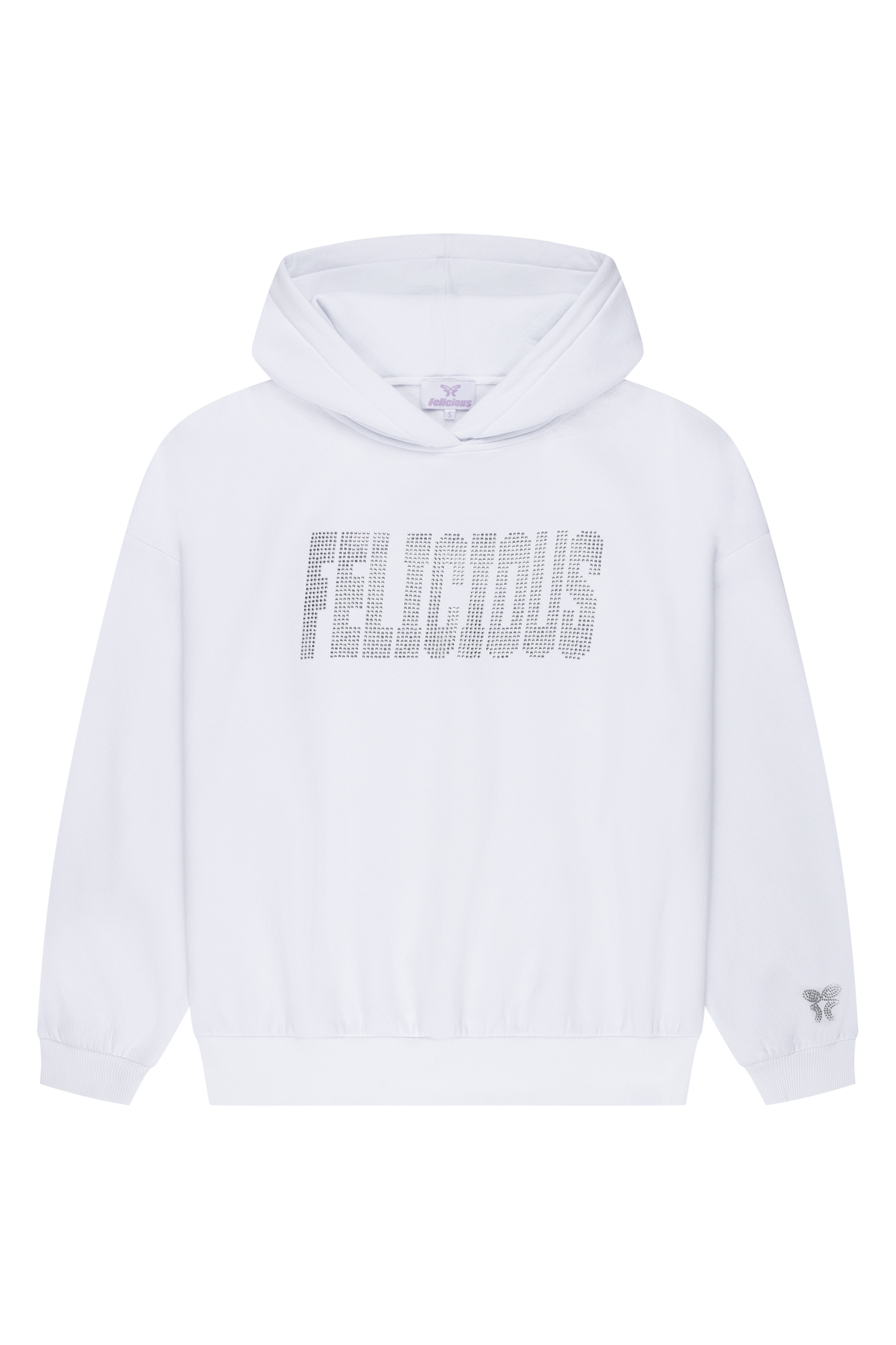 Felicious Rhinestones Lettering Hoodie White