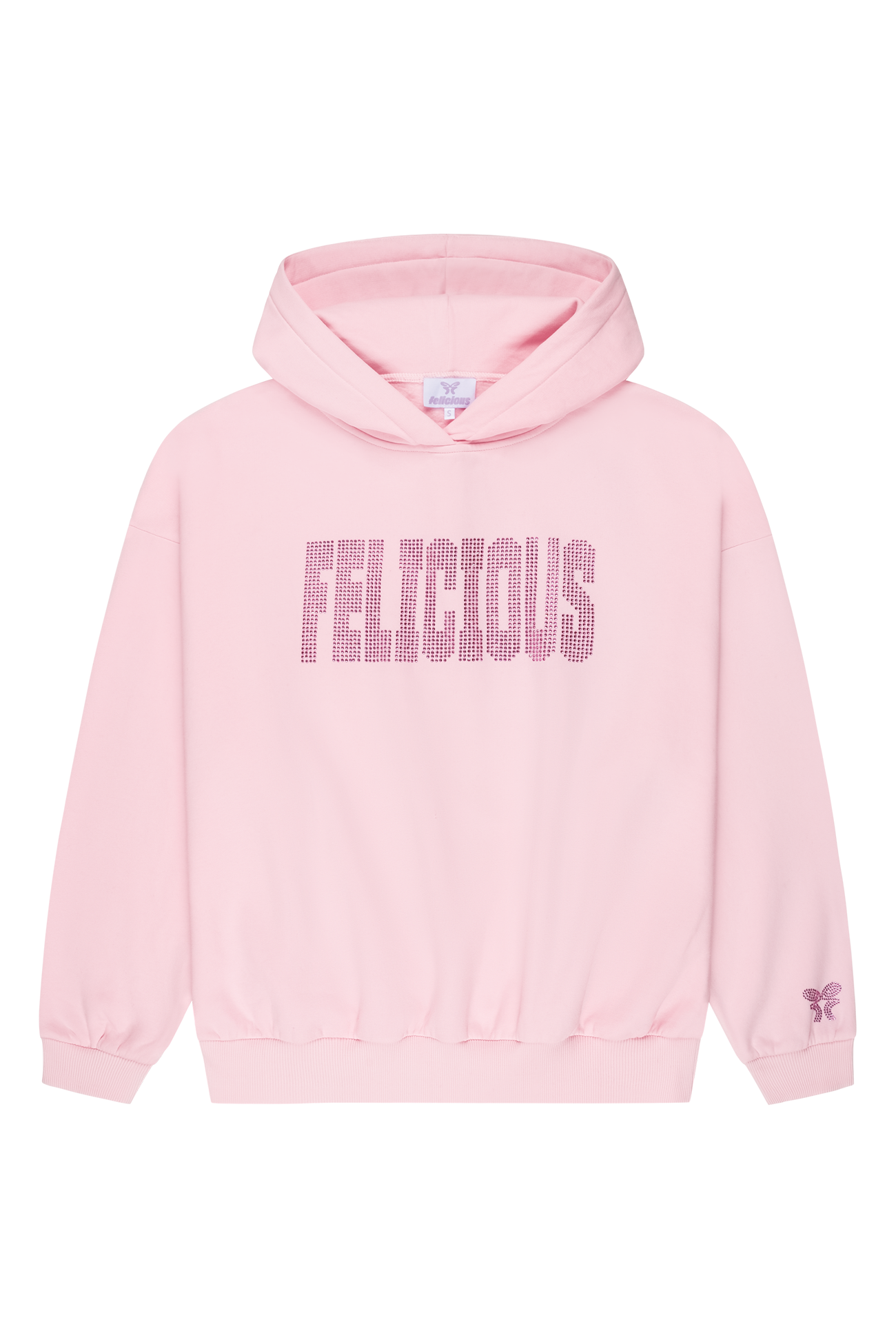 Felicious Rhinestones Lettering Hoodie Pink