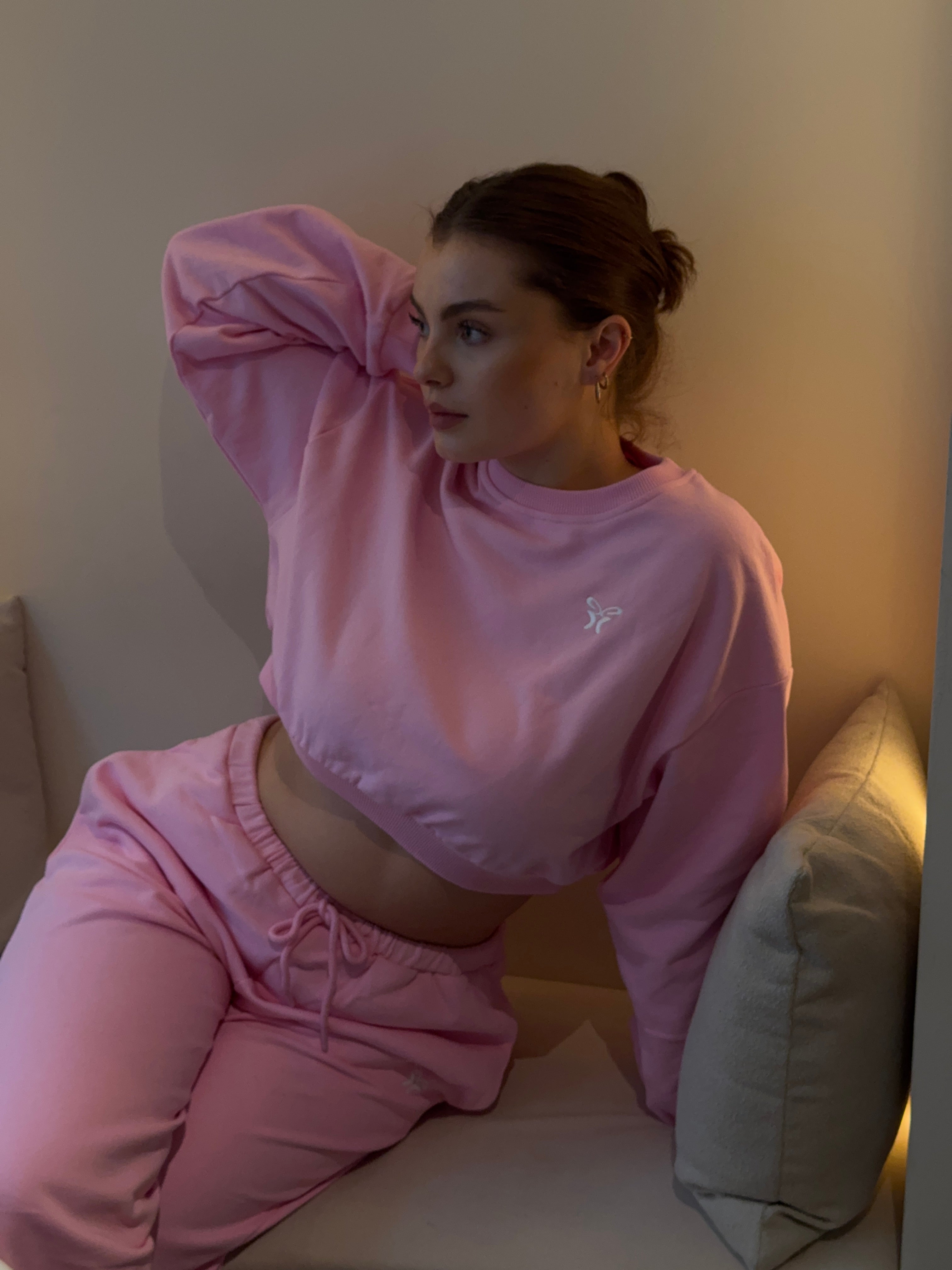 Cropped Crewneck Sweatshirt Pink