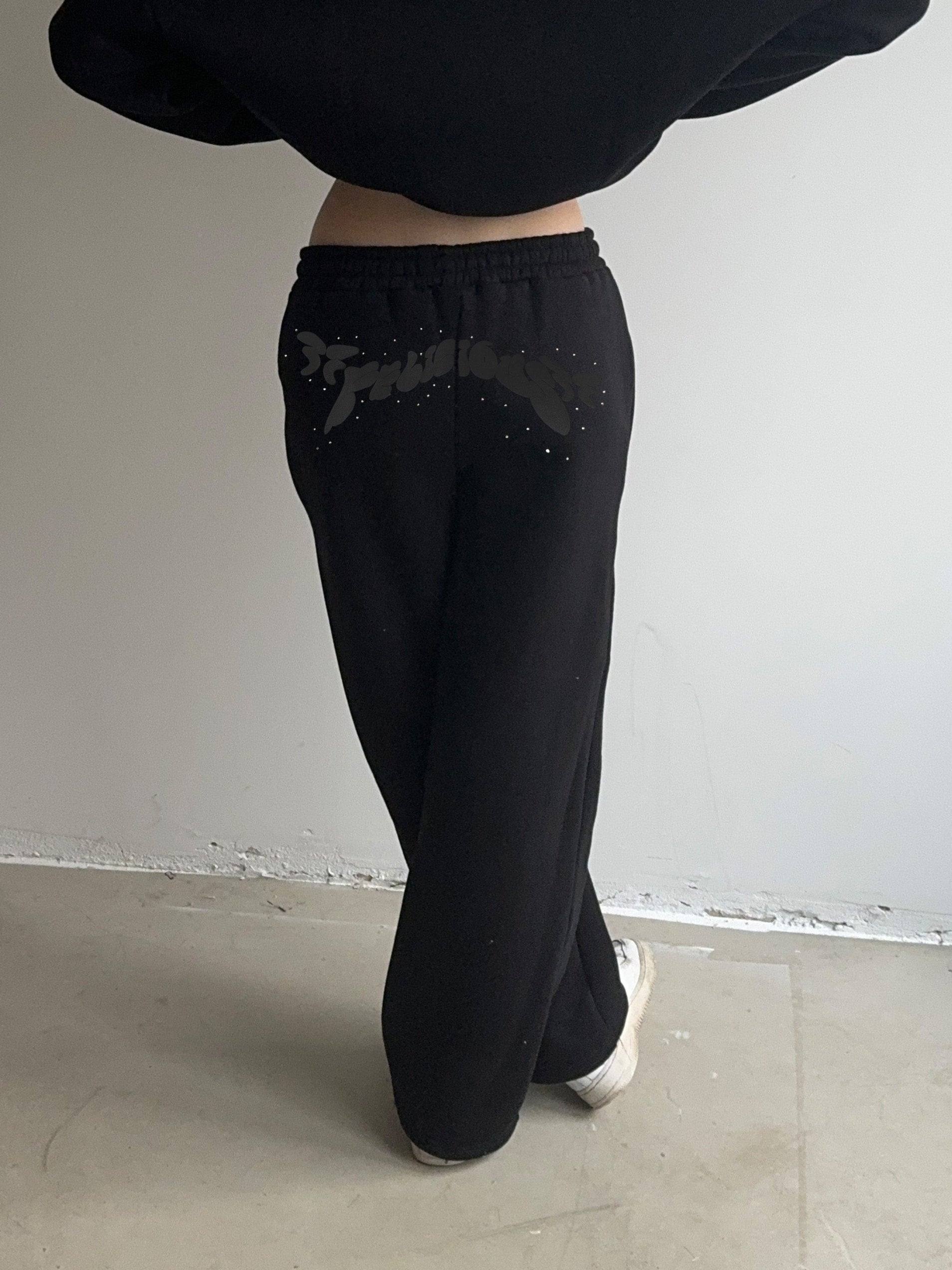 Felicious Puffprint & Rhinestones Sweatpants Black