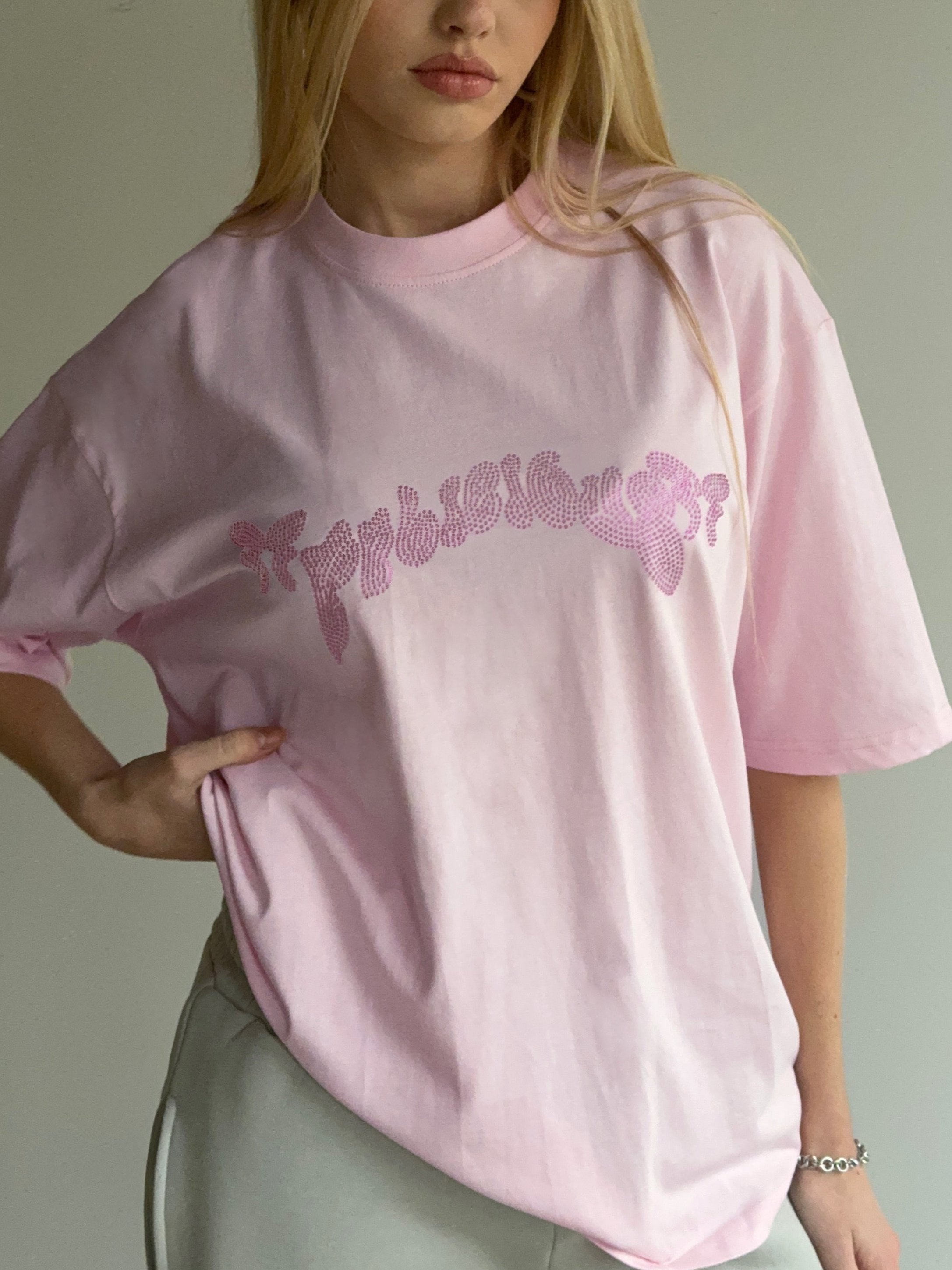 Felicious Rhinestones Loose Tee Pink