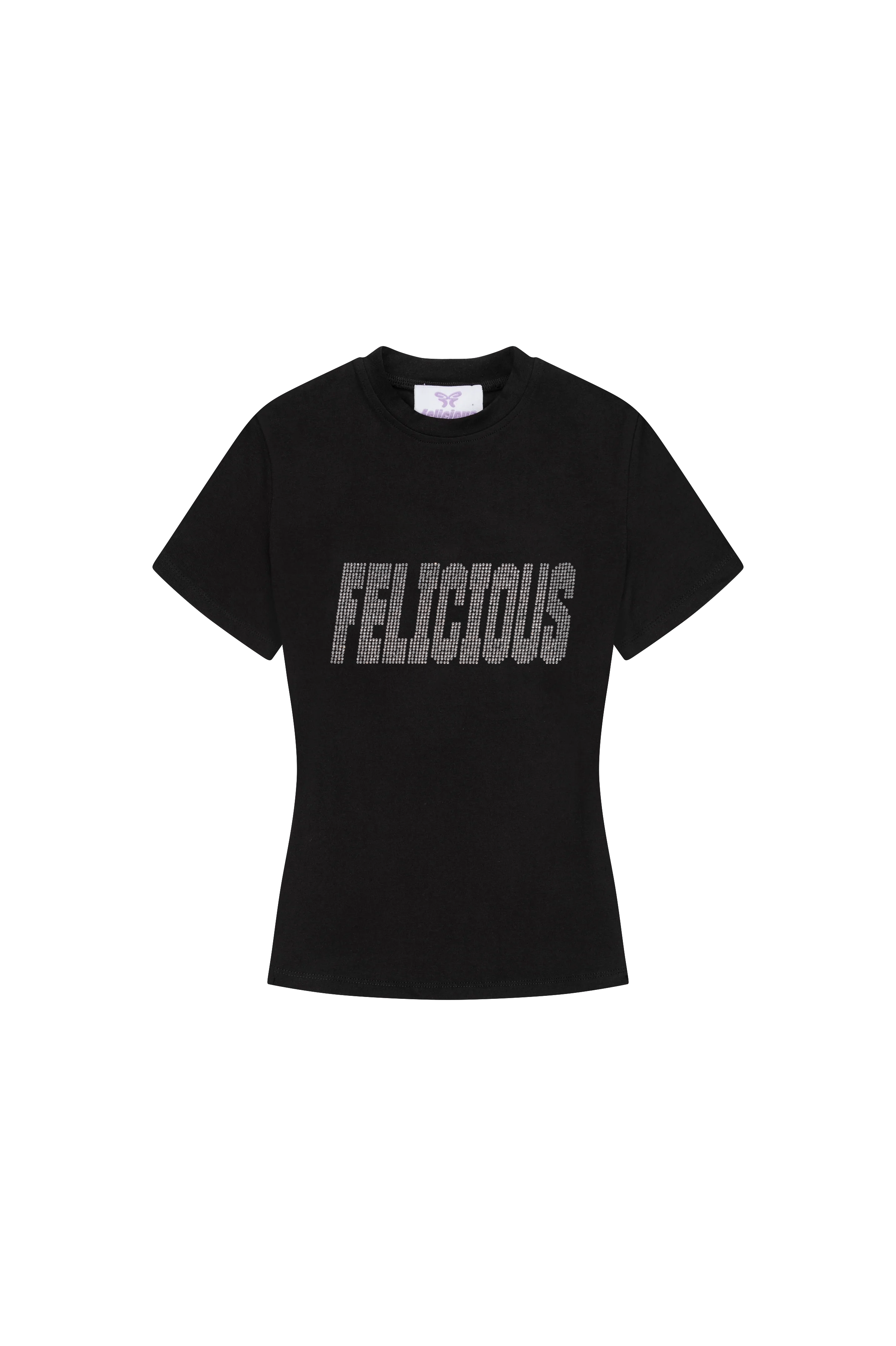 Felicious Rhinestones Lettering T-Shirt Black