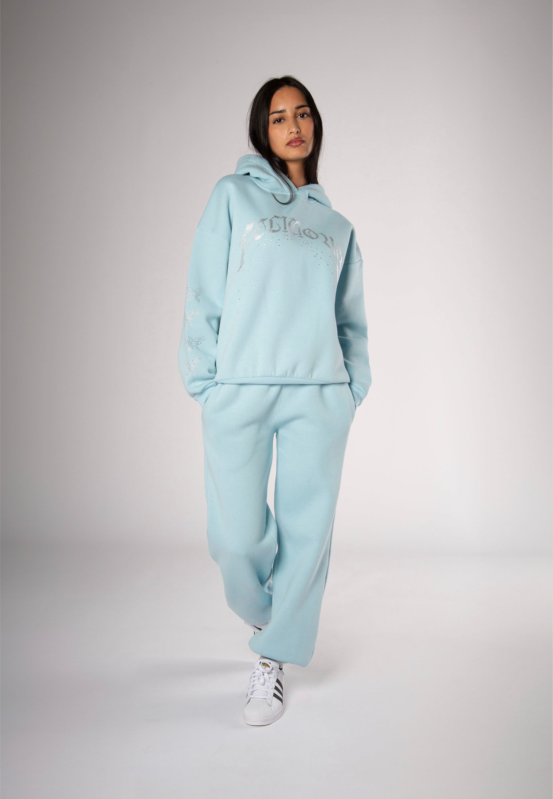 Hoodie Rhinestones Light Blue