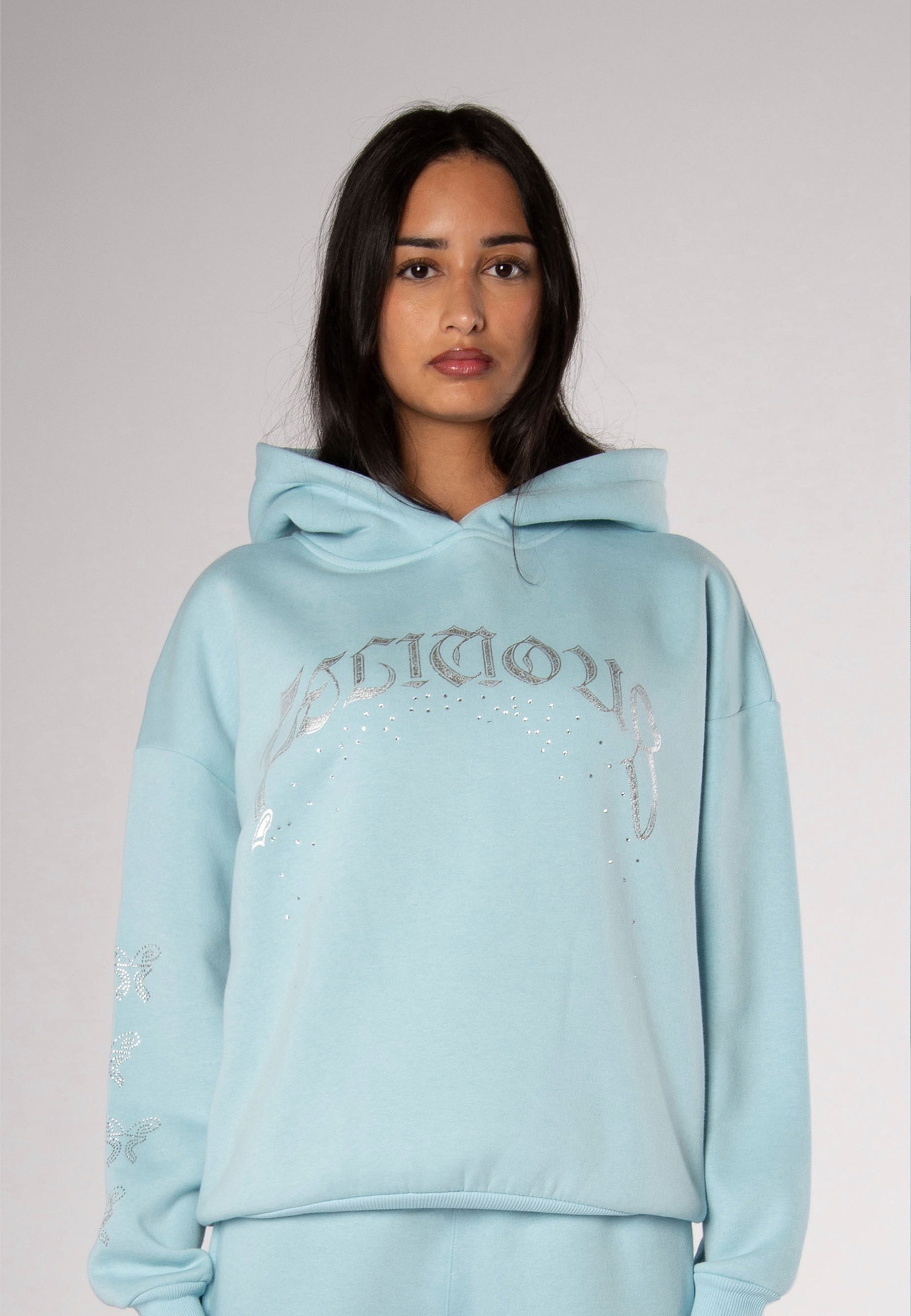 Hoodie Rhinestones Light Blue