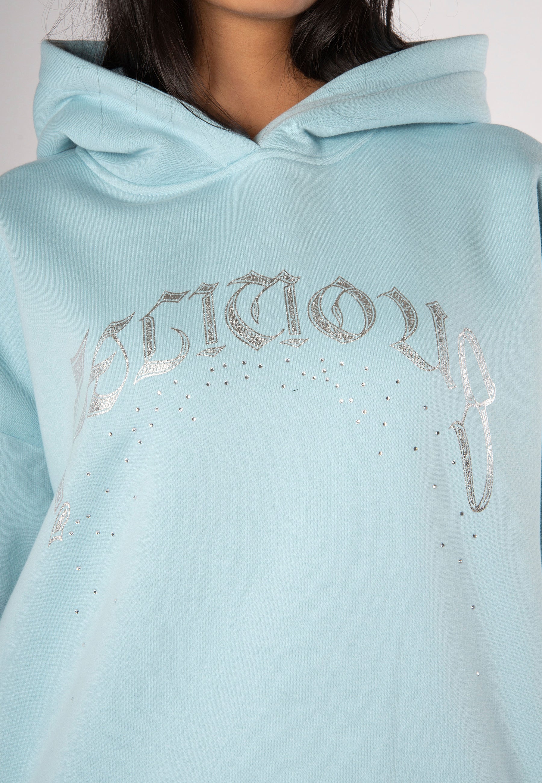 Hoodie Rhinestones Light Blue