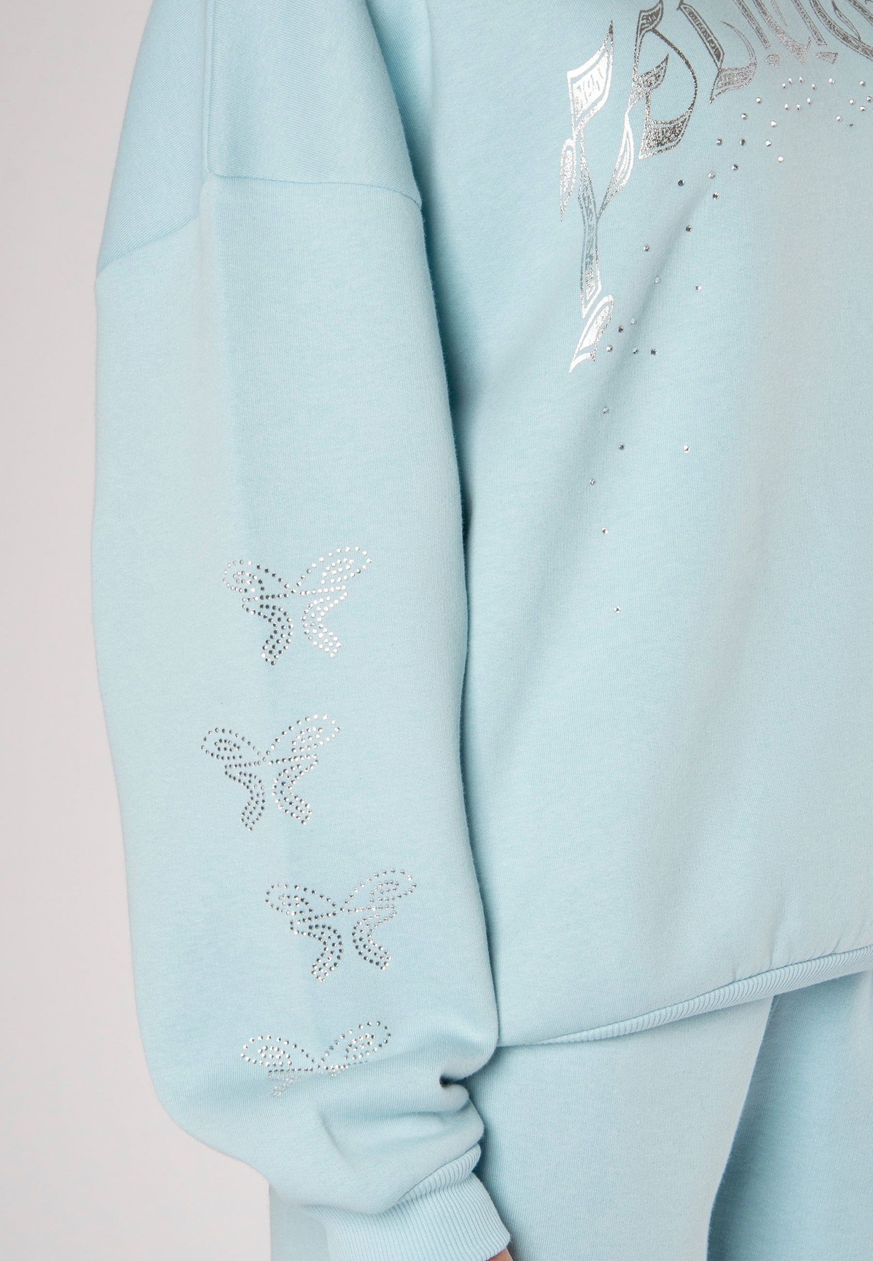 Hoodie Rhinestones Light Blue