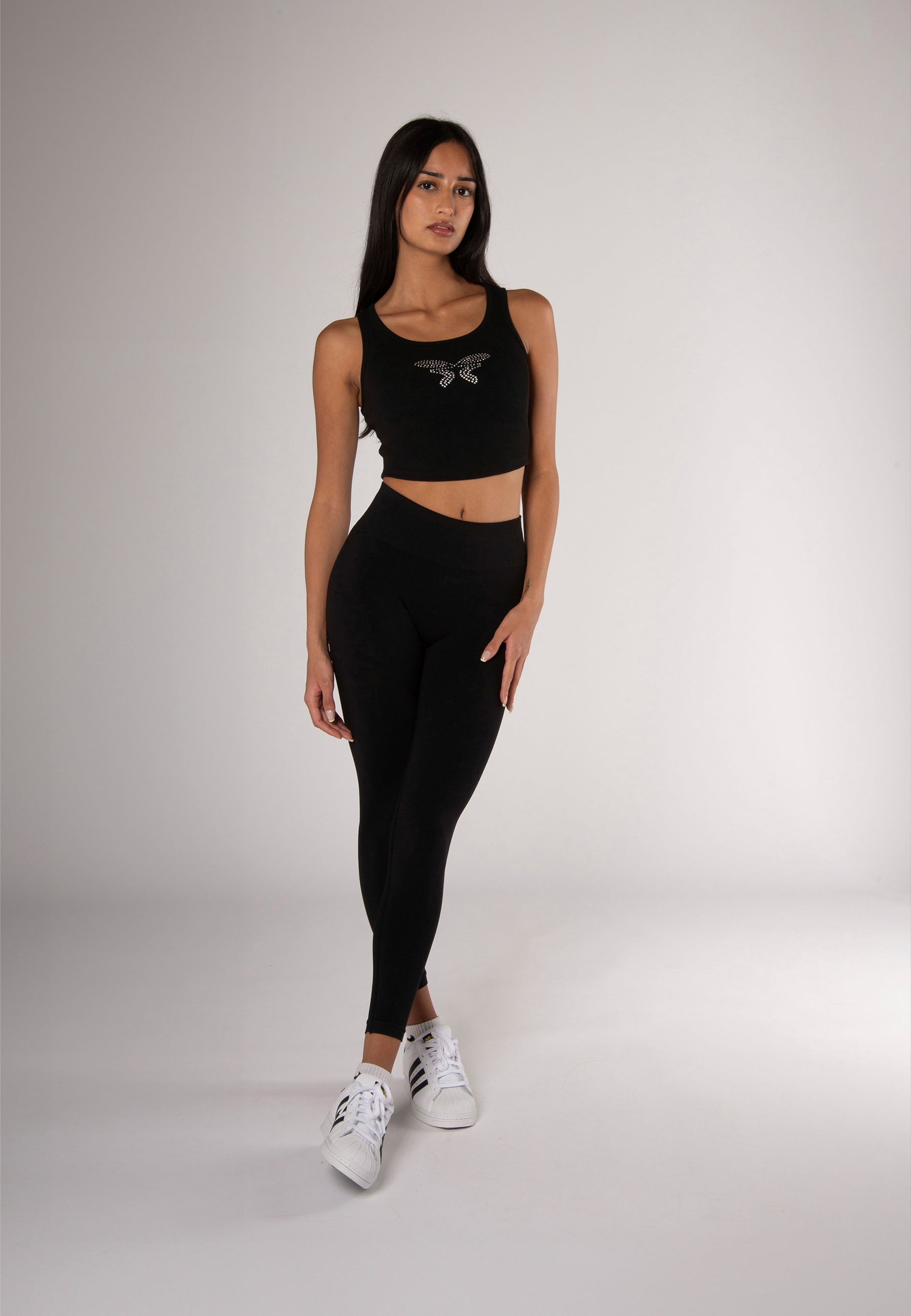 Cropped Tanktop Rhinestones Black