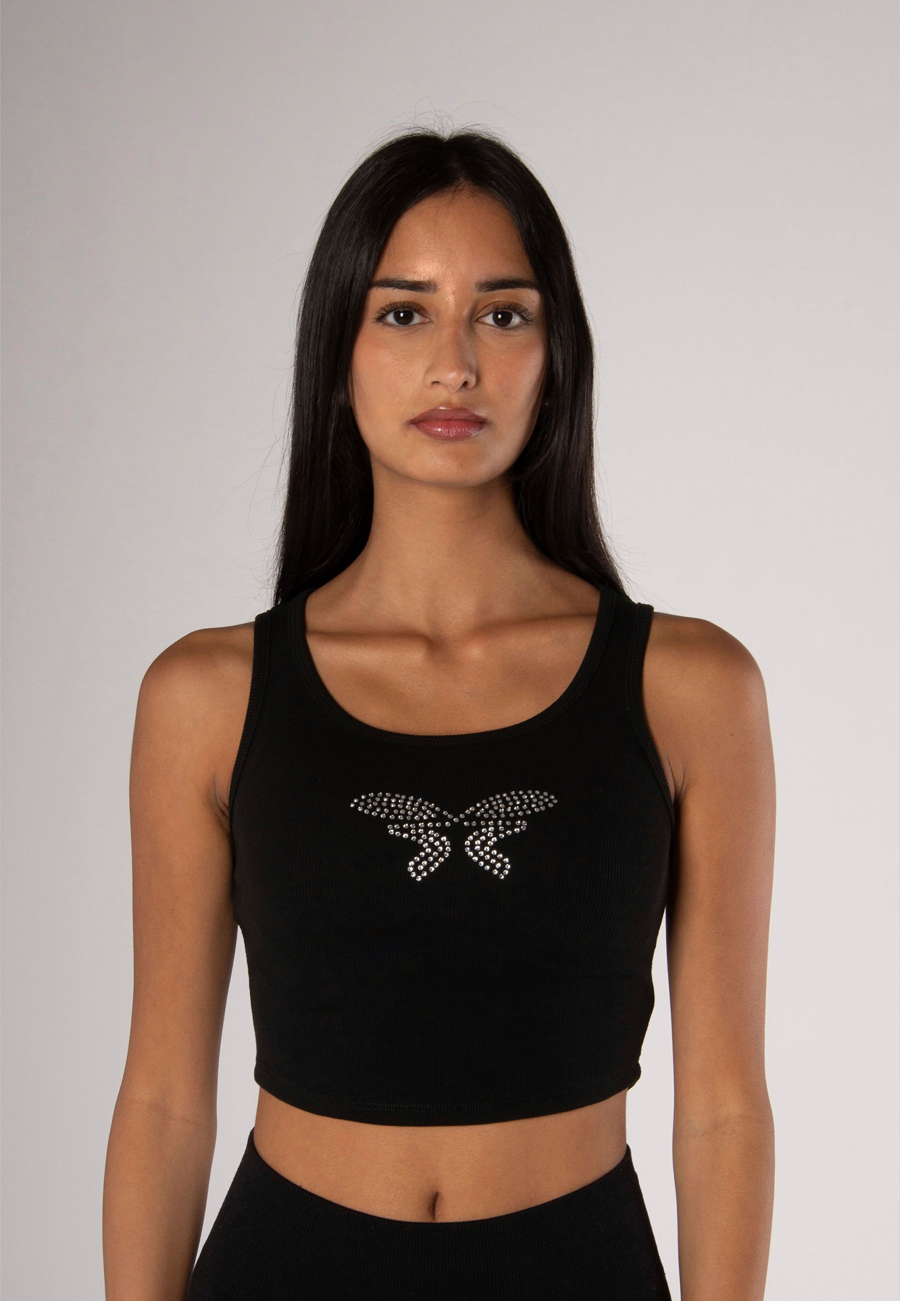 Cropped Tanktop Rhinestones Black