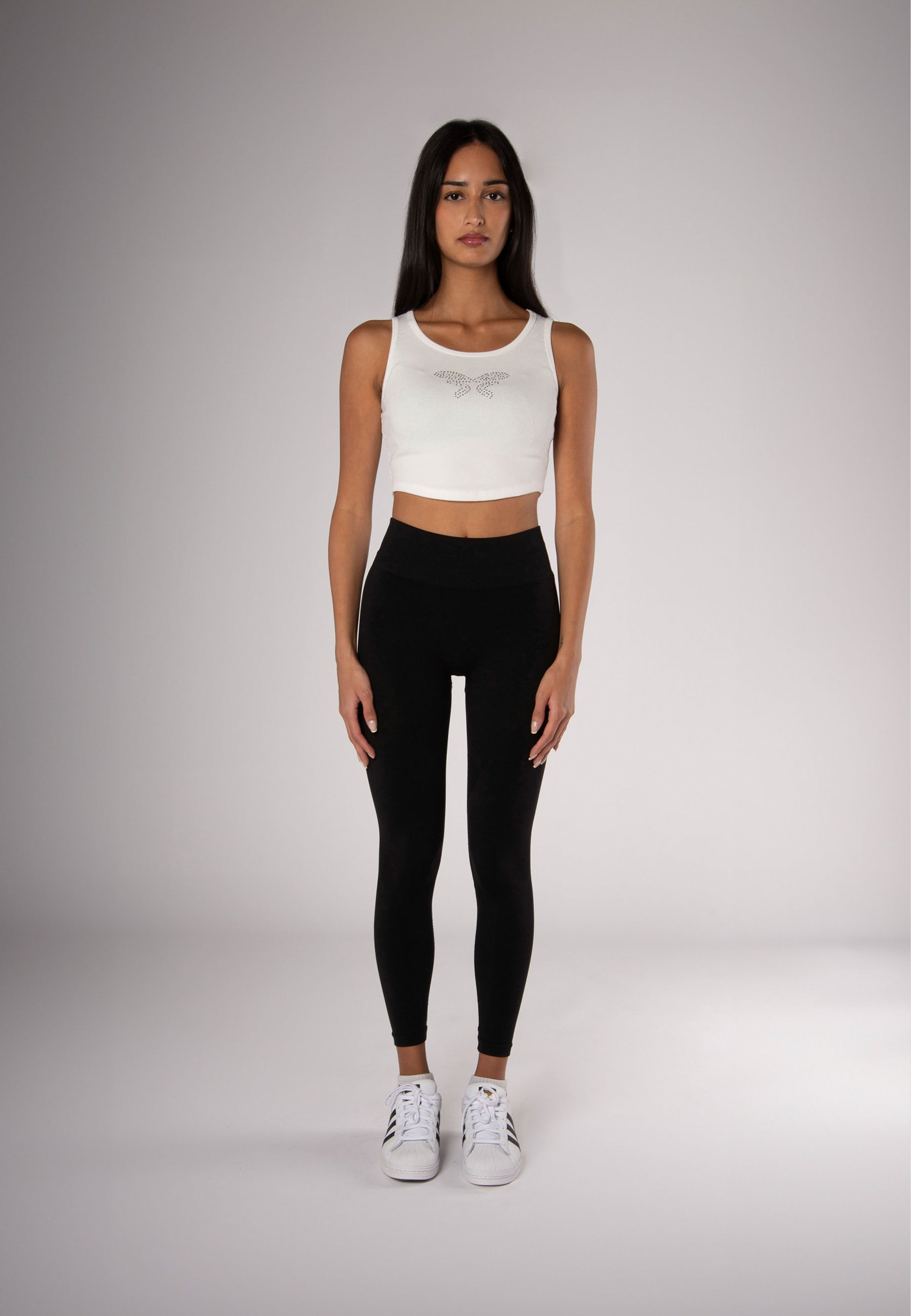 Cropped Tanktop Rhinestones White