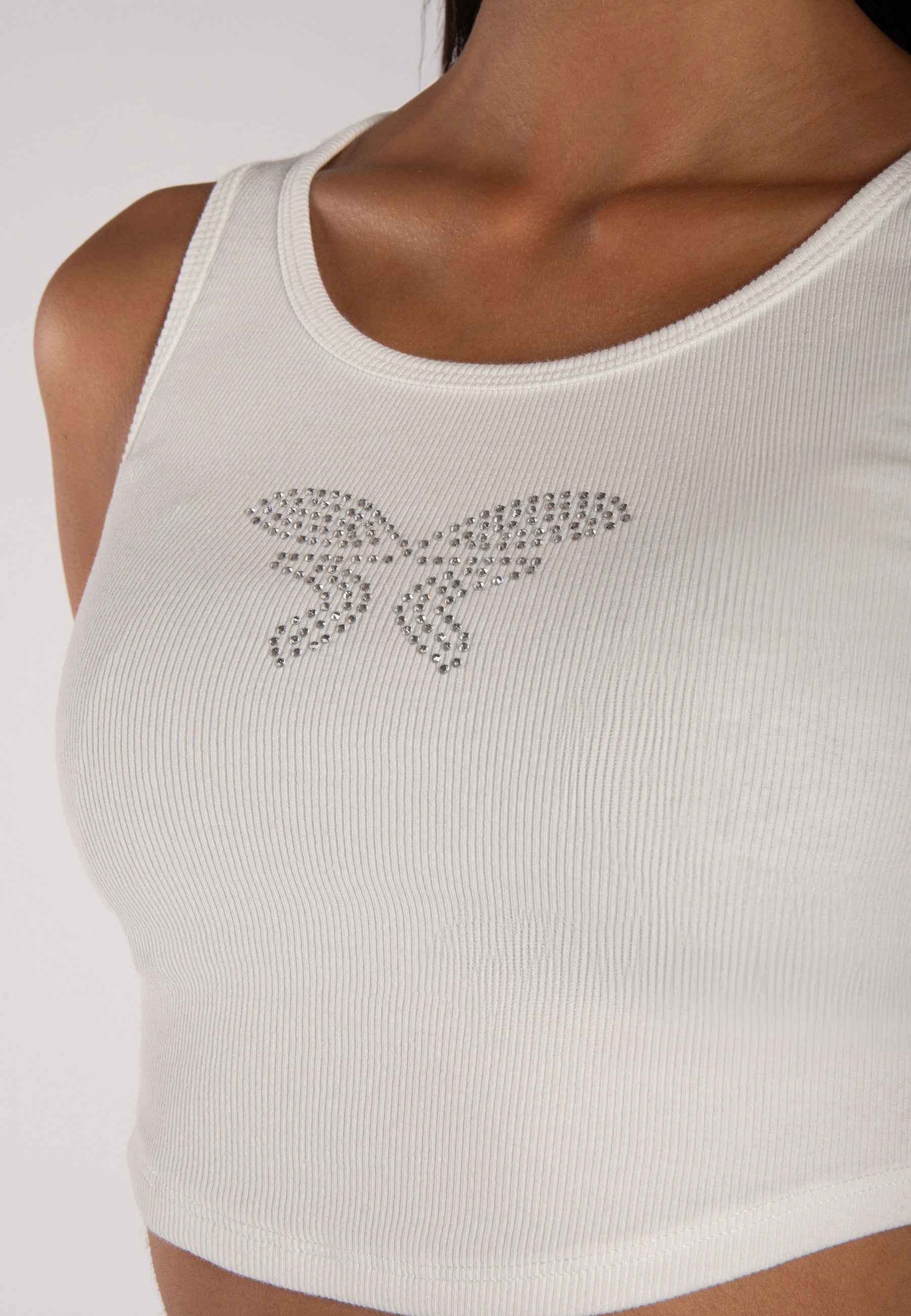 Cropped Tanktop Rhinestones White