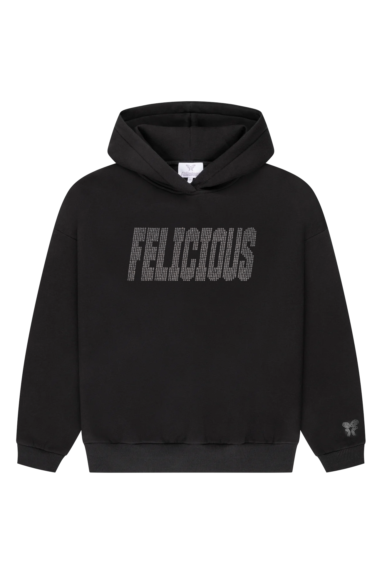 Felicious Rhinestones Lettering Hoodie Black