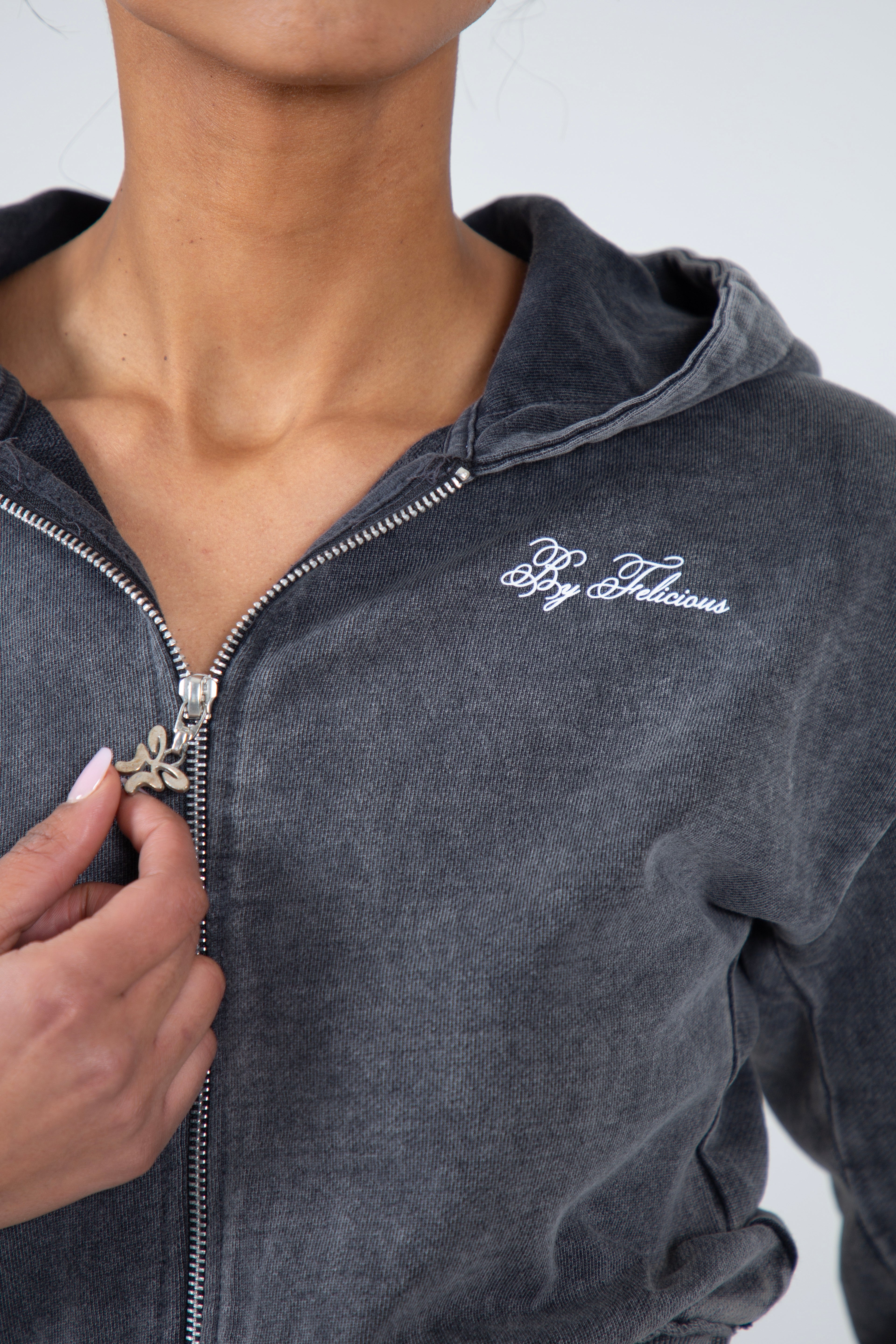 Cropped  Sweat Jacket Washed Black