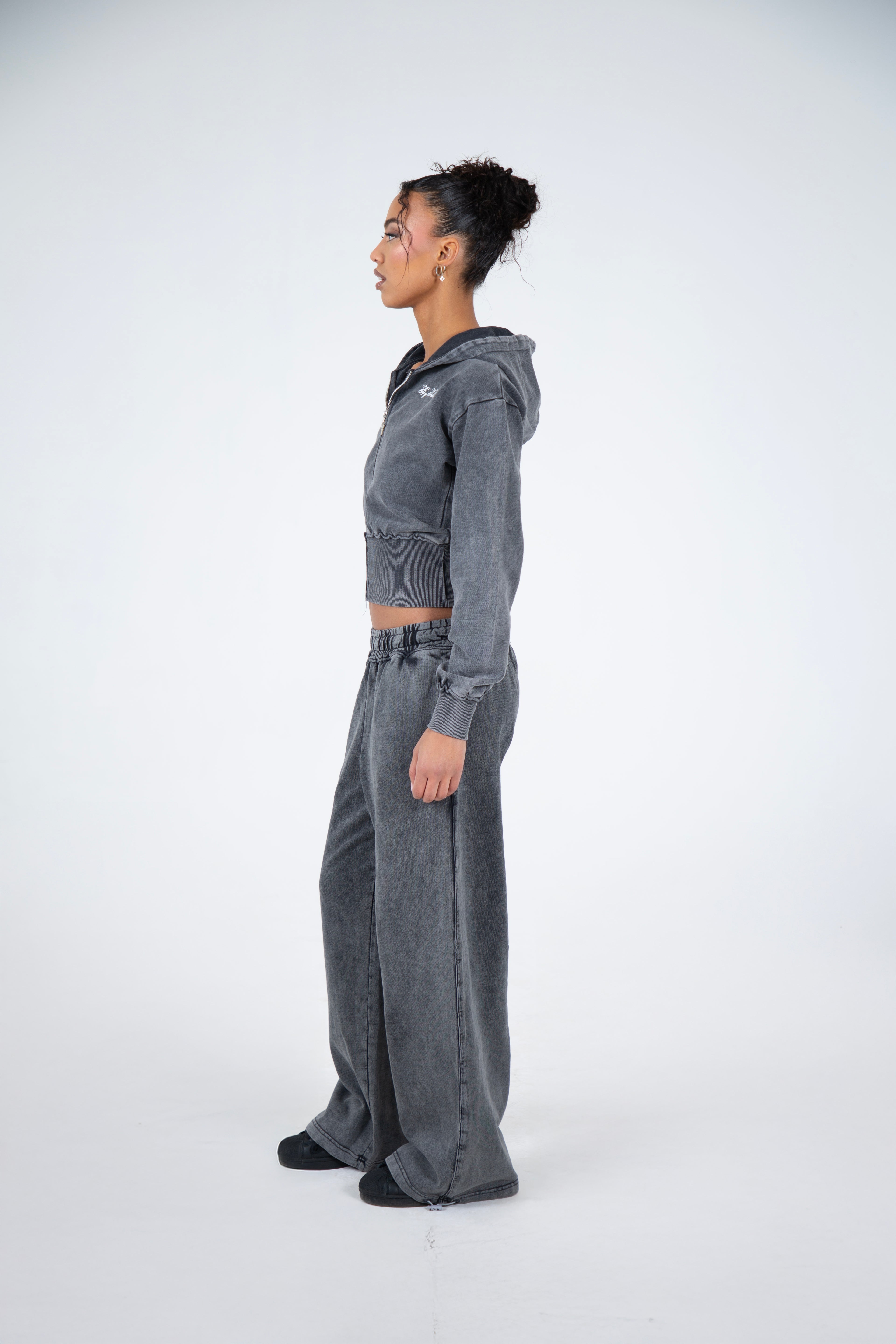 Cropped  Sweat Jacket Washed Black